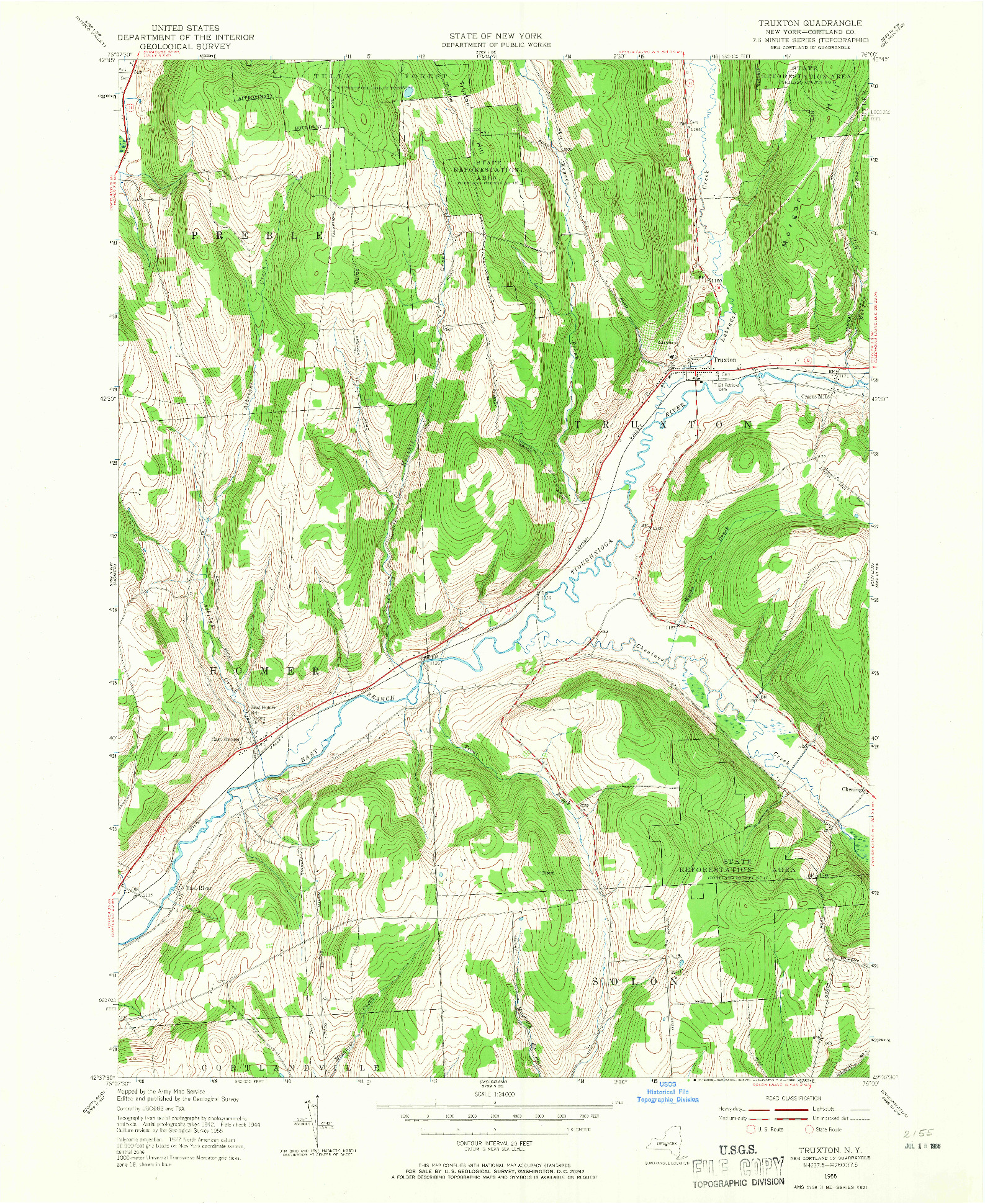 USGS 1:24000-SCALE QUADRANGLE FOR TRUXTON, NY 1955