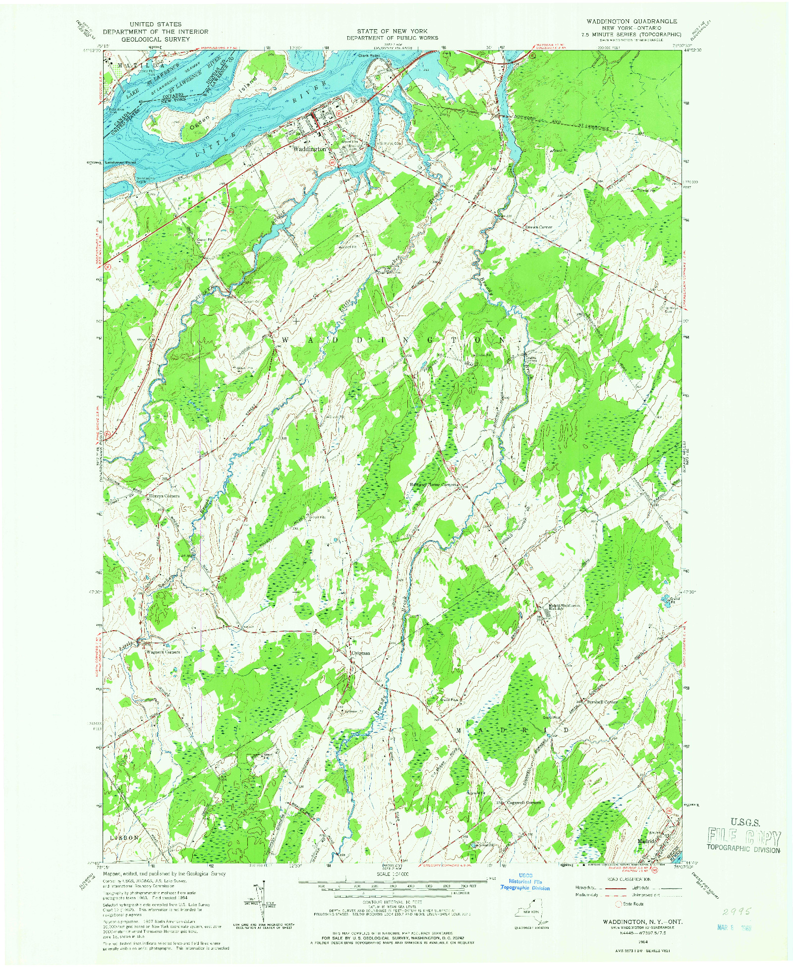 USGS 1:24000-SCALE QUADRANGLE FOR WADDINGTON, NY 1964