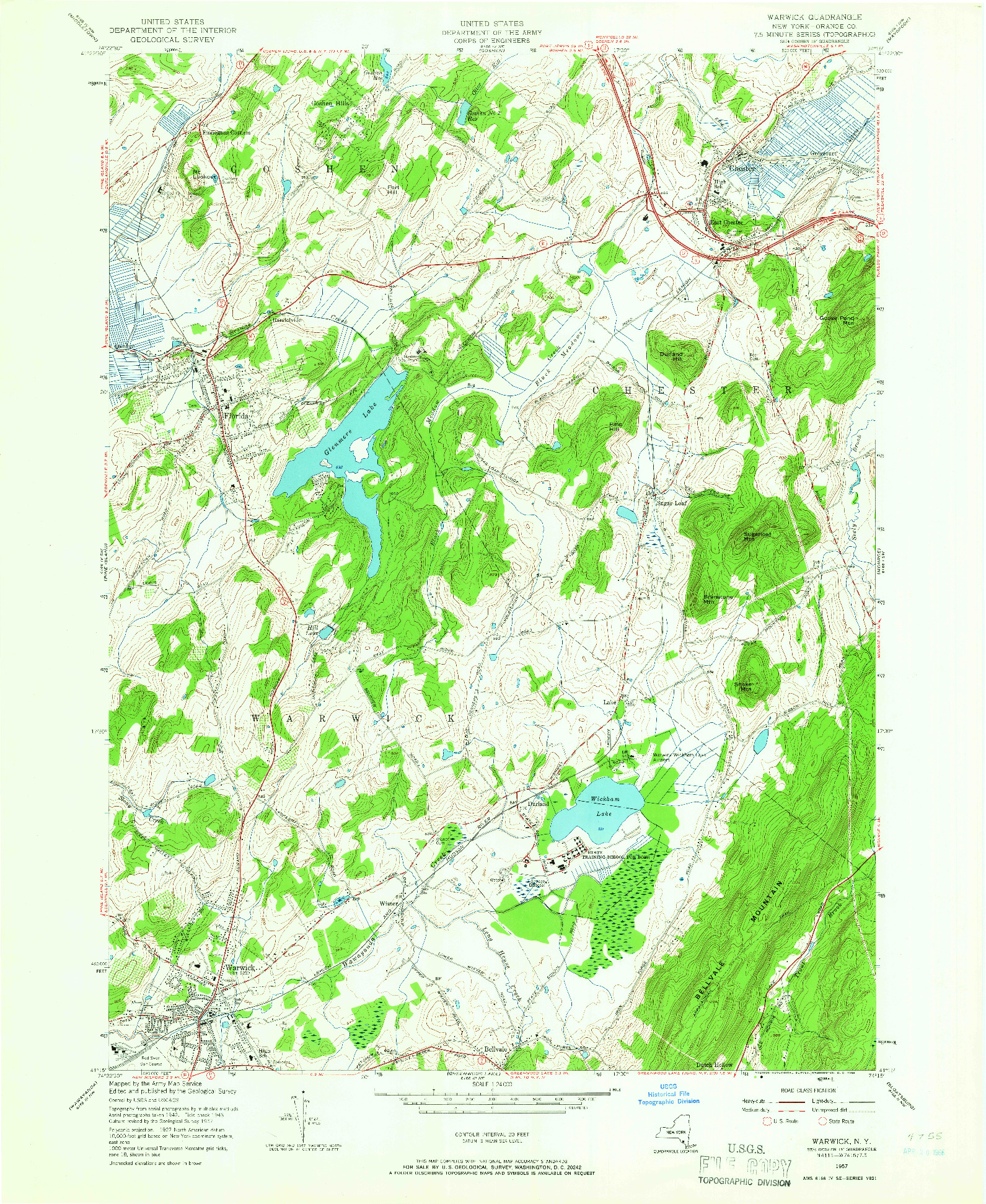 USGS 1:24000-SCALE QUADRANGLE FOR WARWICK, NY 1957