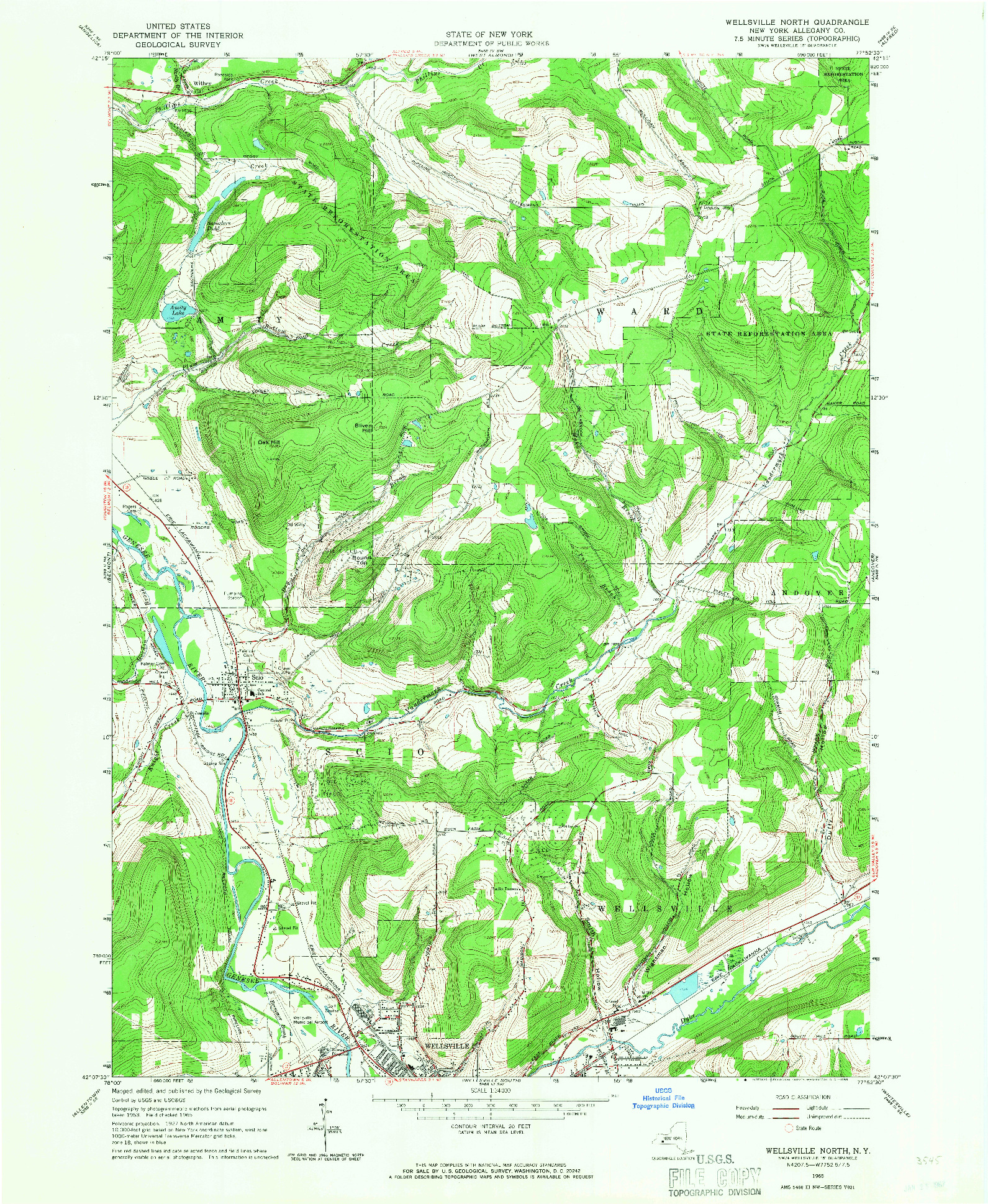 USGS 1:24000-SCALE QUADRANGLE FOR WELLSVILLE NORTH, NY 1965