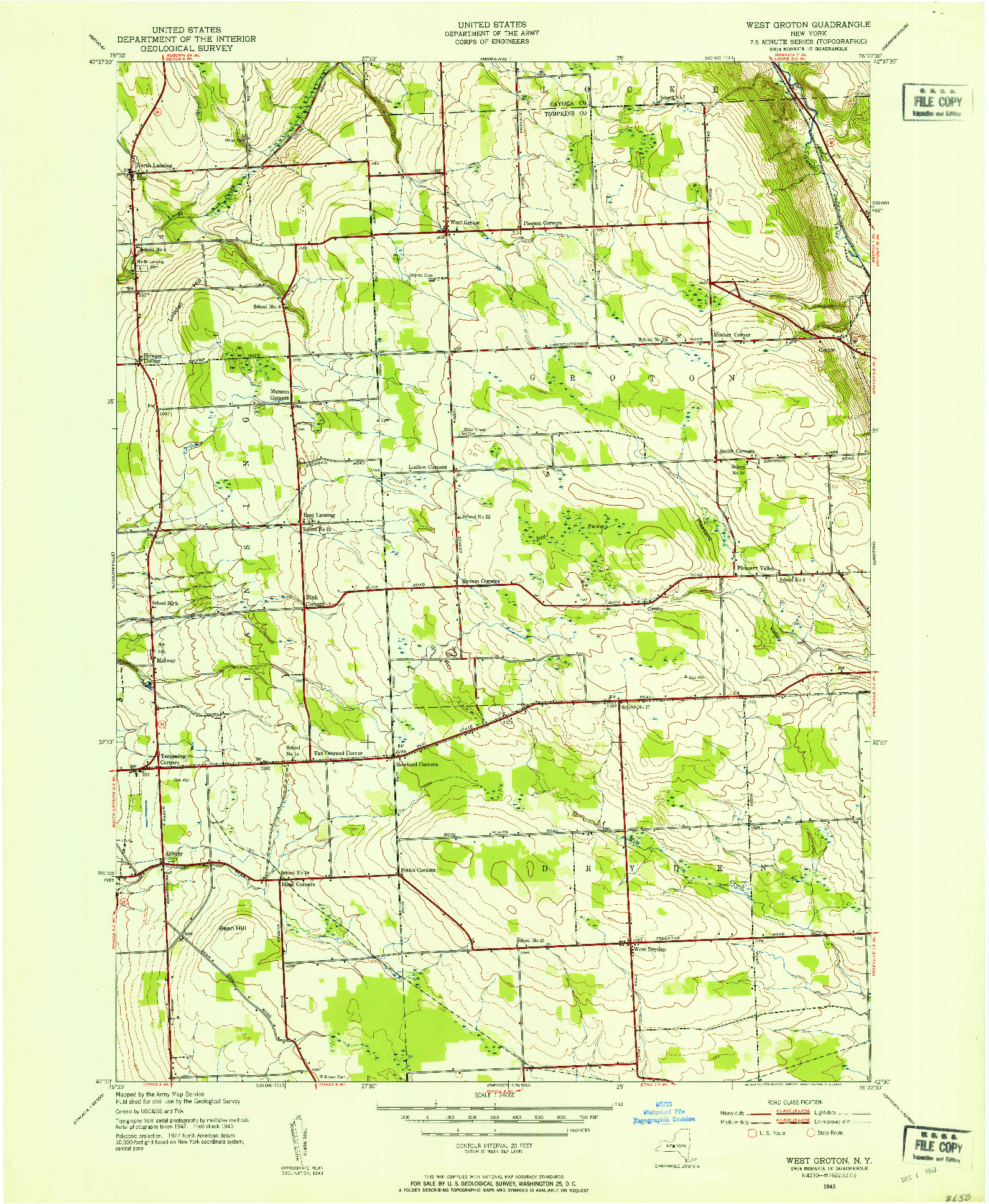 USGS 1:24000-SCALE QUADRANGLE FOR WEST GROTON, NY 1943