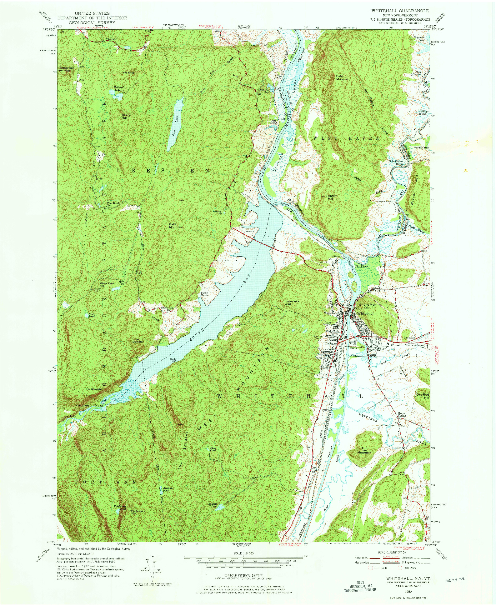 USGS 1:24000-SCALE QUADRANGLE FOR WHITEHALL, NY 1950