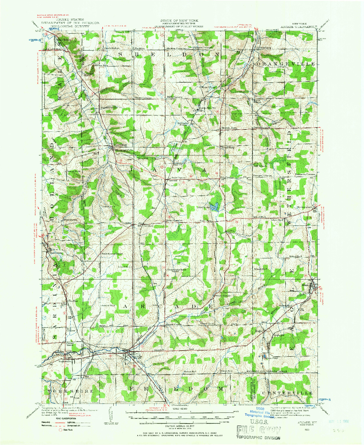 USGS 1:62500-SCALE QUADRANGLE FOR ARCADE, NY 1923
