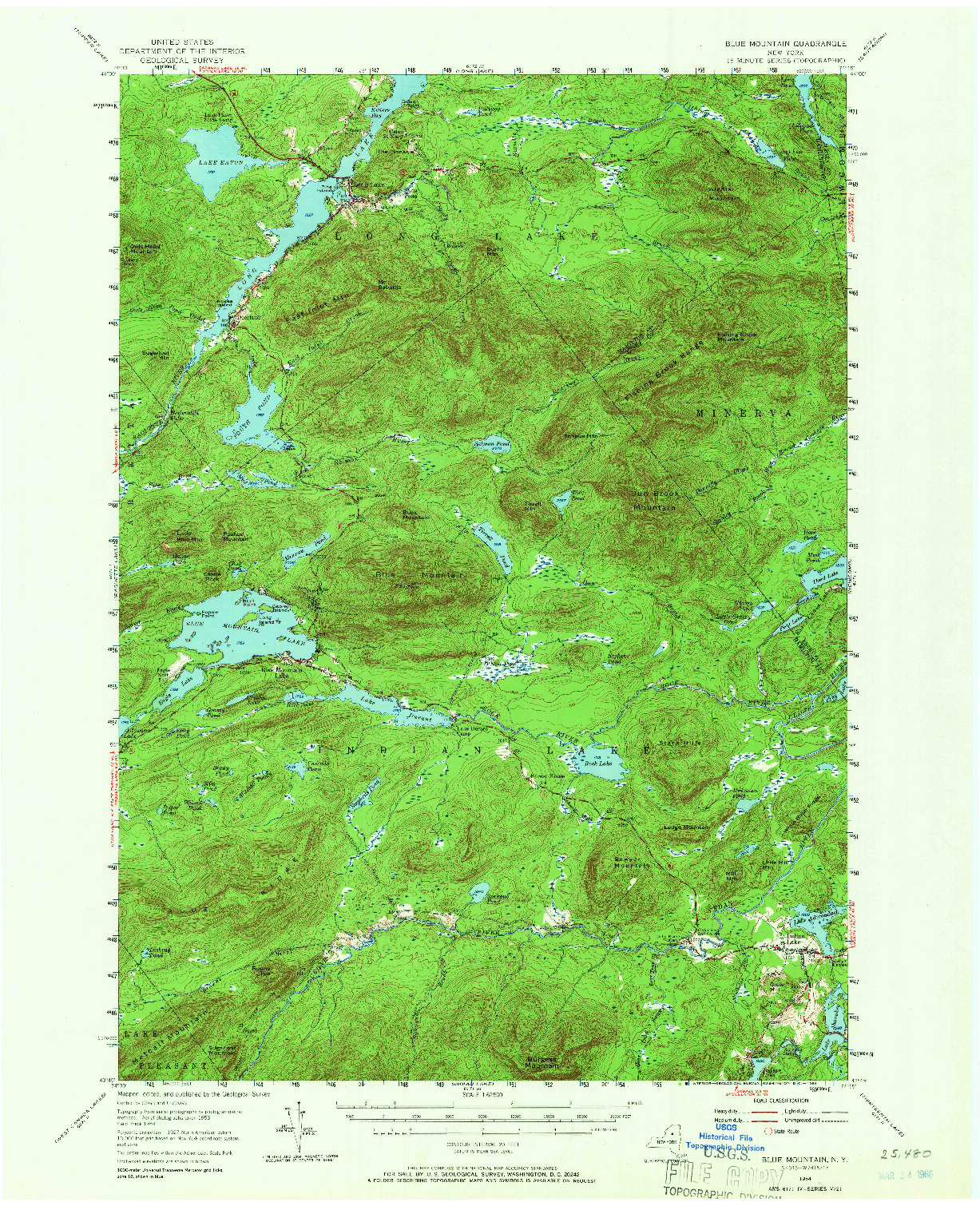 USGS 1:62500-SCALE QUADRANGLE FOR BLUE MOUNTAIN, NY 1954