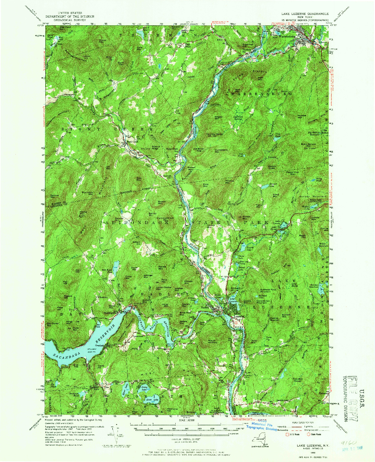 USGS 1:62500-SCALE QUADRANGLE FOR LAKE LUZERNE, NY 1955