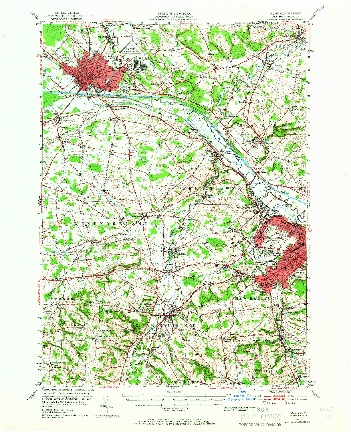 USGS 1:62500-SCALE QUADRANGLE FOR ROME, NY 1947