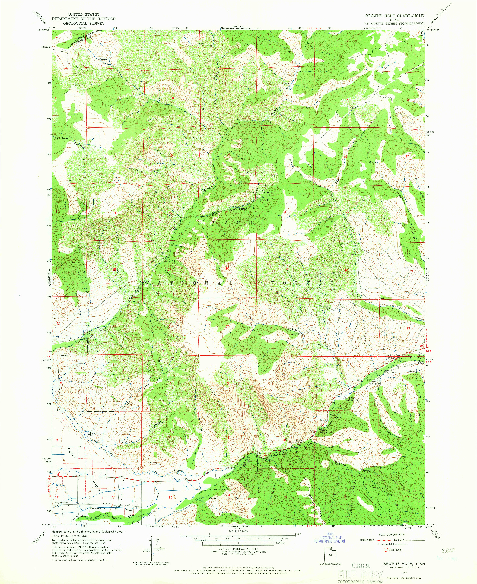 USGS 1:24000-SCALE QUADRANGLE FOR BROWNS HOLE, UT 1964