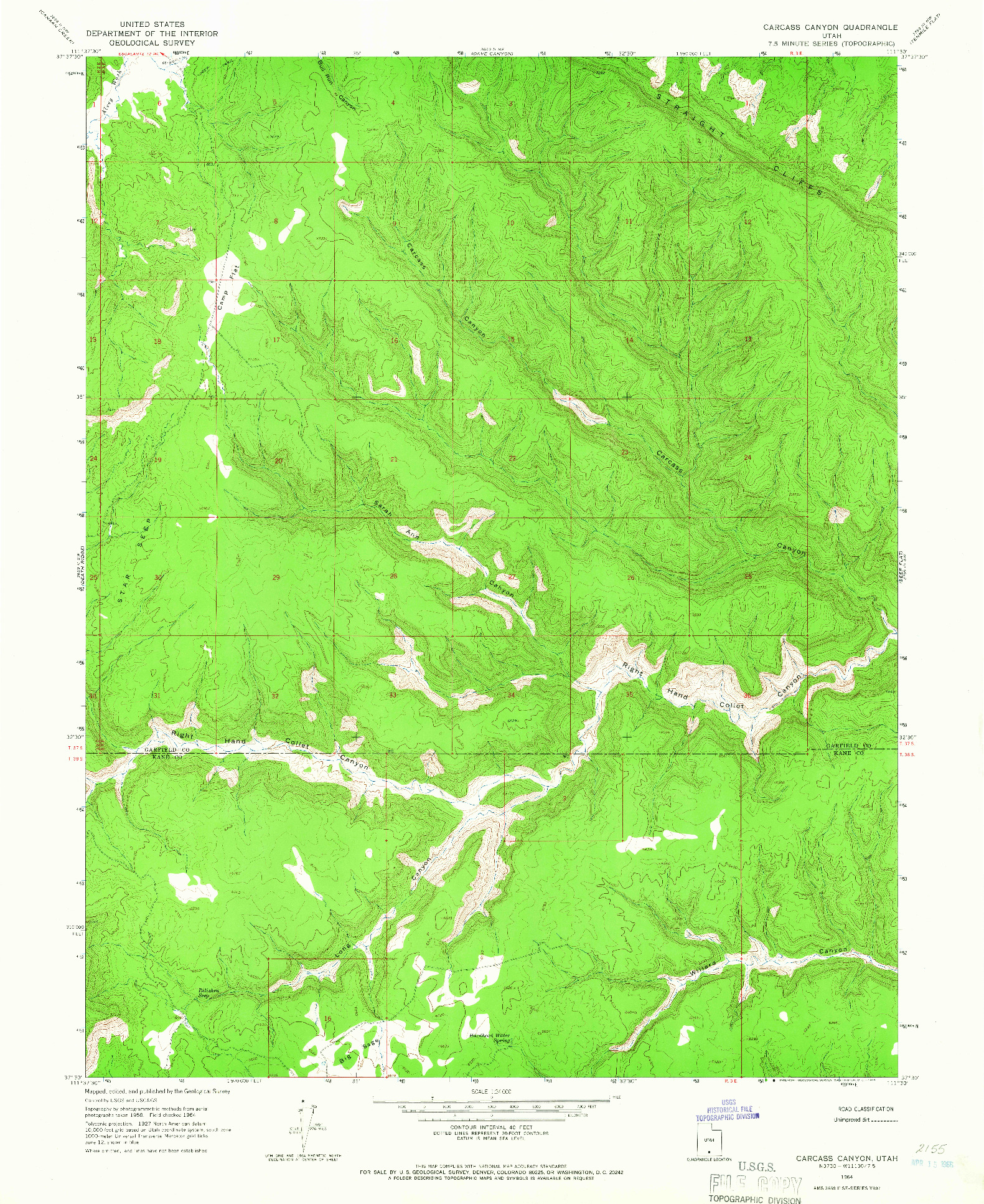 USGS 1:24000-SCALE QUADRANGLE FOR CARCASS CANYON, UT 1964