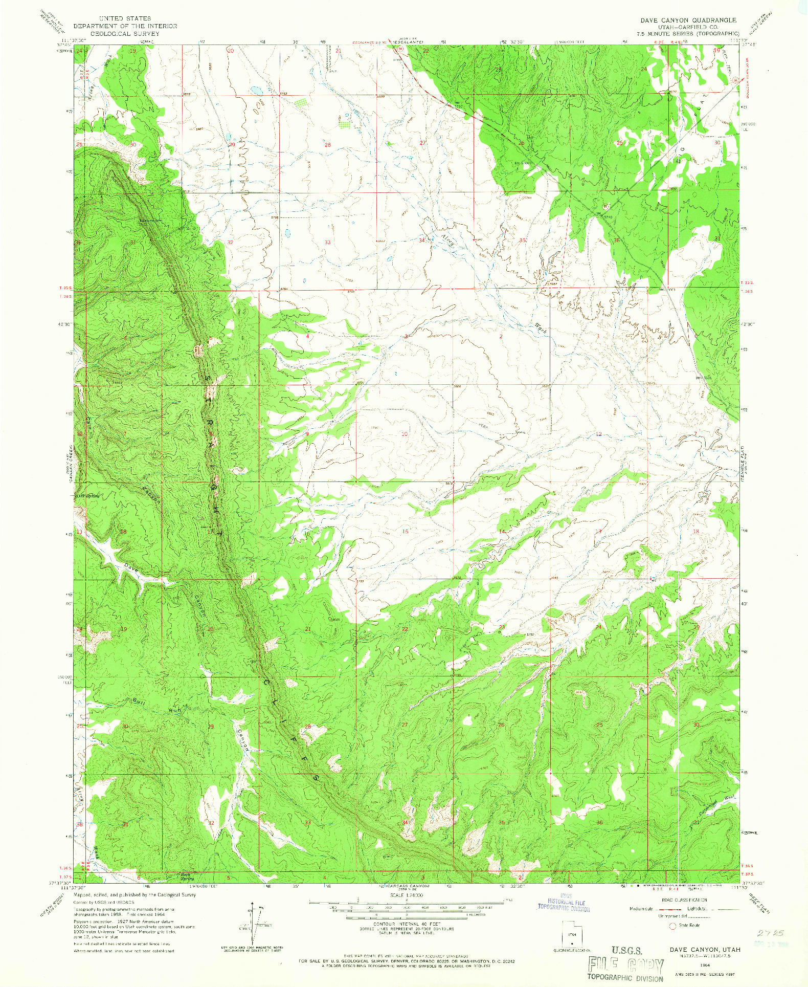 USGS 1:24000-SCALE QUADRANGLE FOR DAVE CANYON, UT 1964