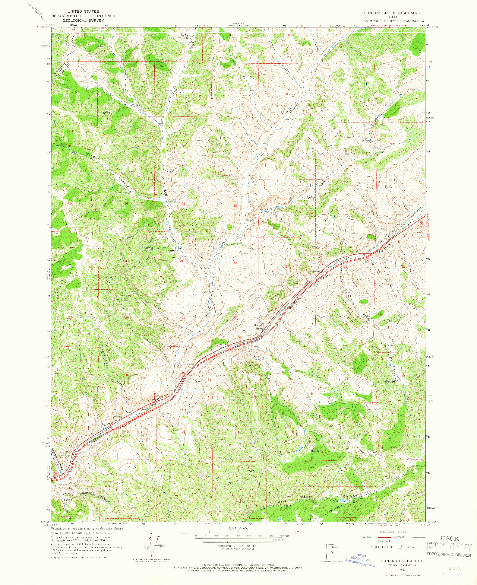USGS 1:24000-SCALE QUADRANGLE FOR HEINERS CREEK, UT 1964