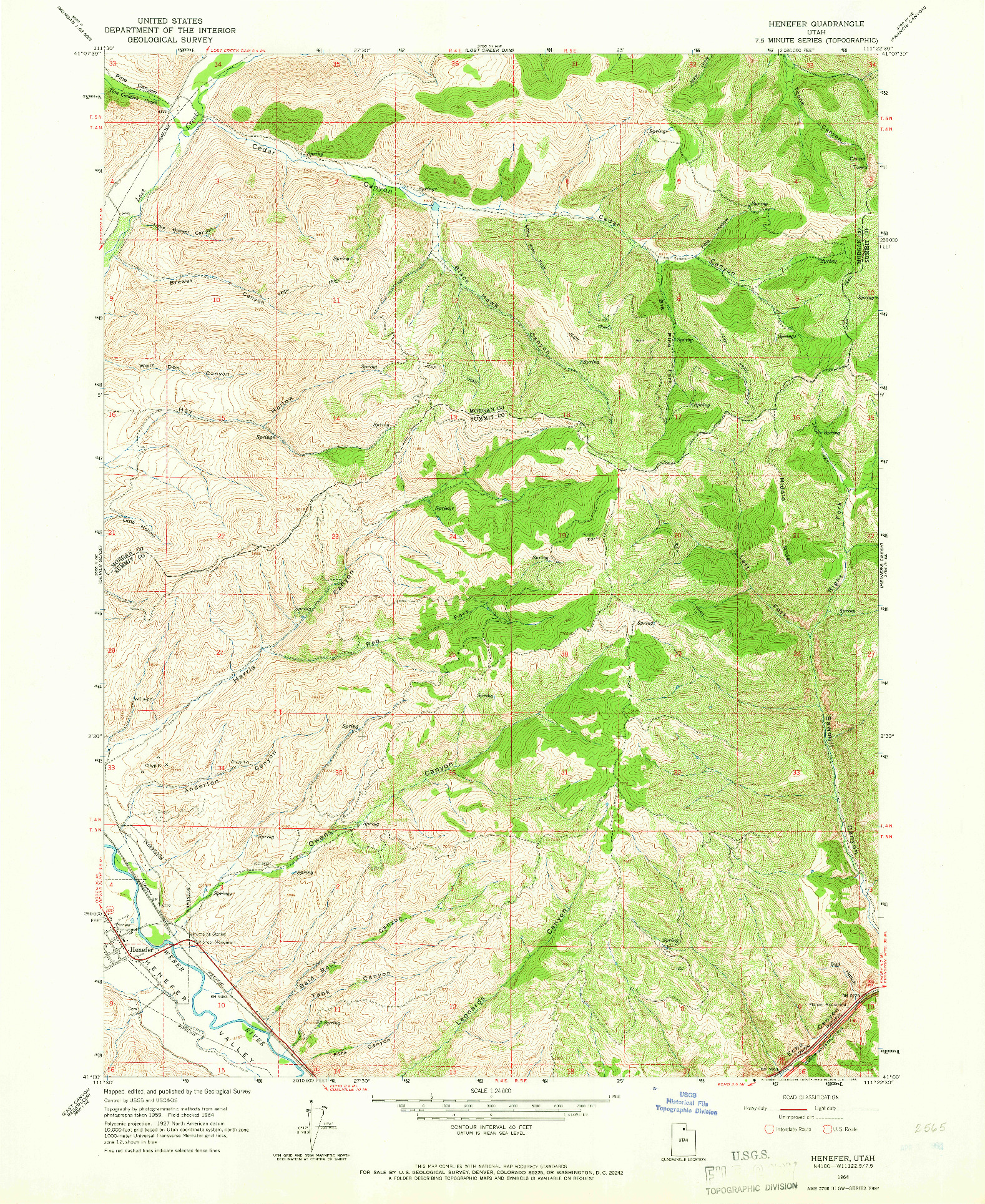 USGS 1:24000-SCALE QUADRANGLE FOR HENEFER, UT 1964
