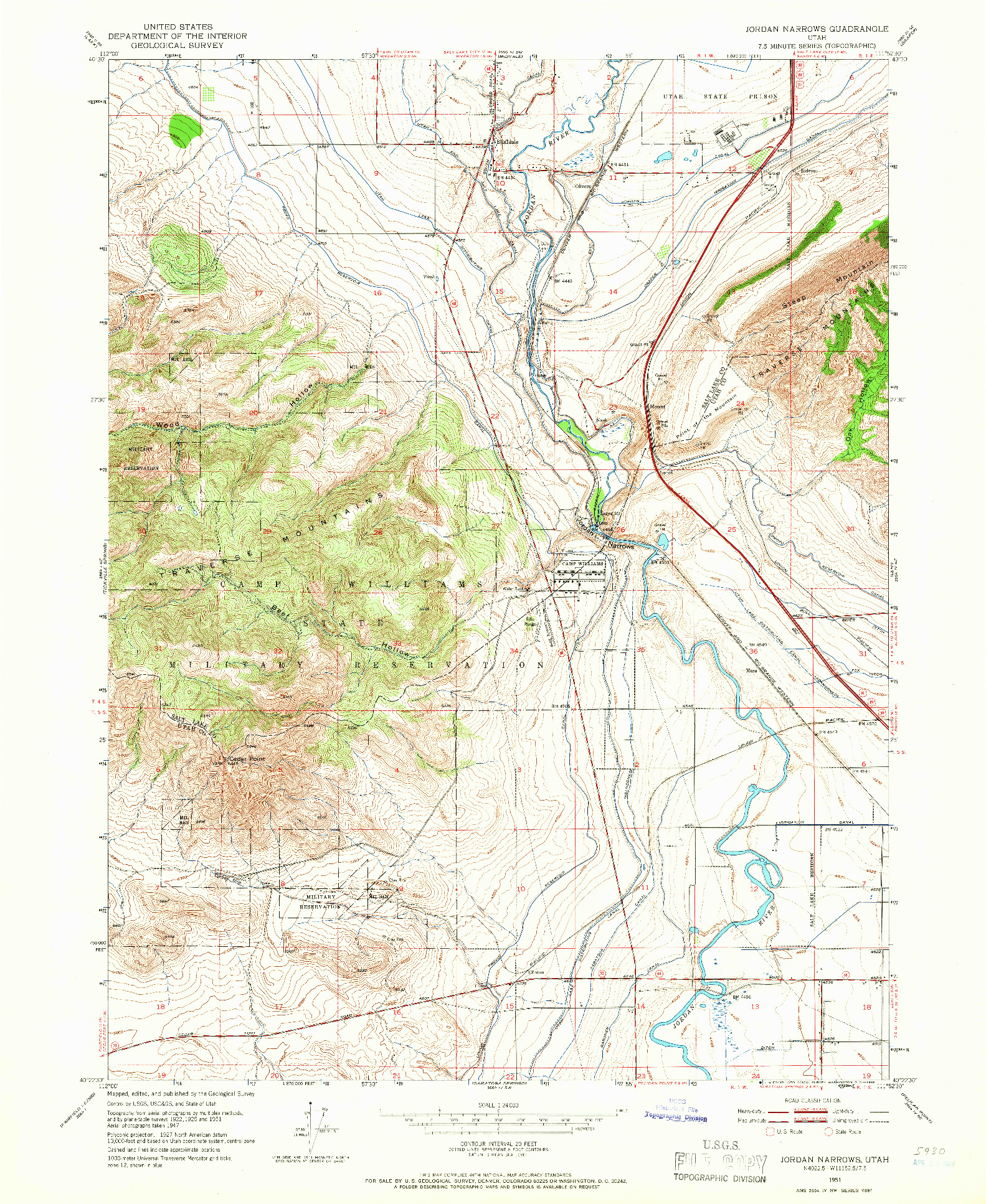 USGS 1:24000-SCALE QUADRANGLE FOR JORDAN NARROWS, UT 1951