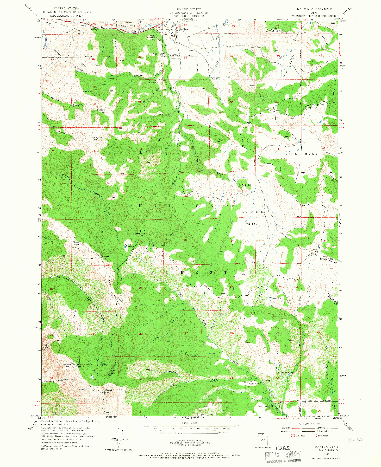 USGS 1:24000-SCALE QUADRANGLE FOR MANTUA, UT 1955