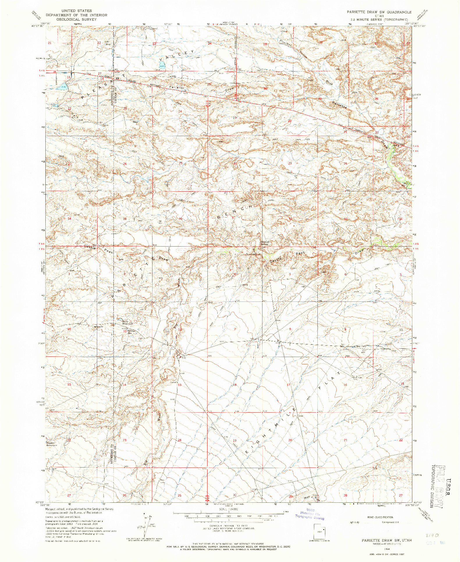USGS 1:24000-SCALE QUADRANGLE FOR PARIETTE DRAW SW, UT 1964