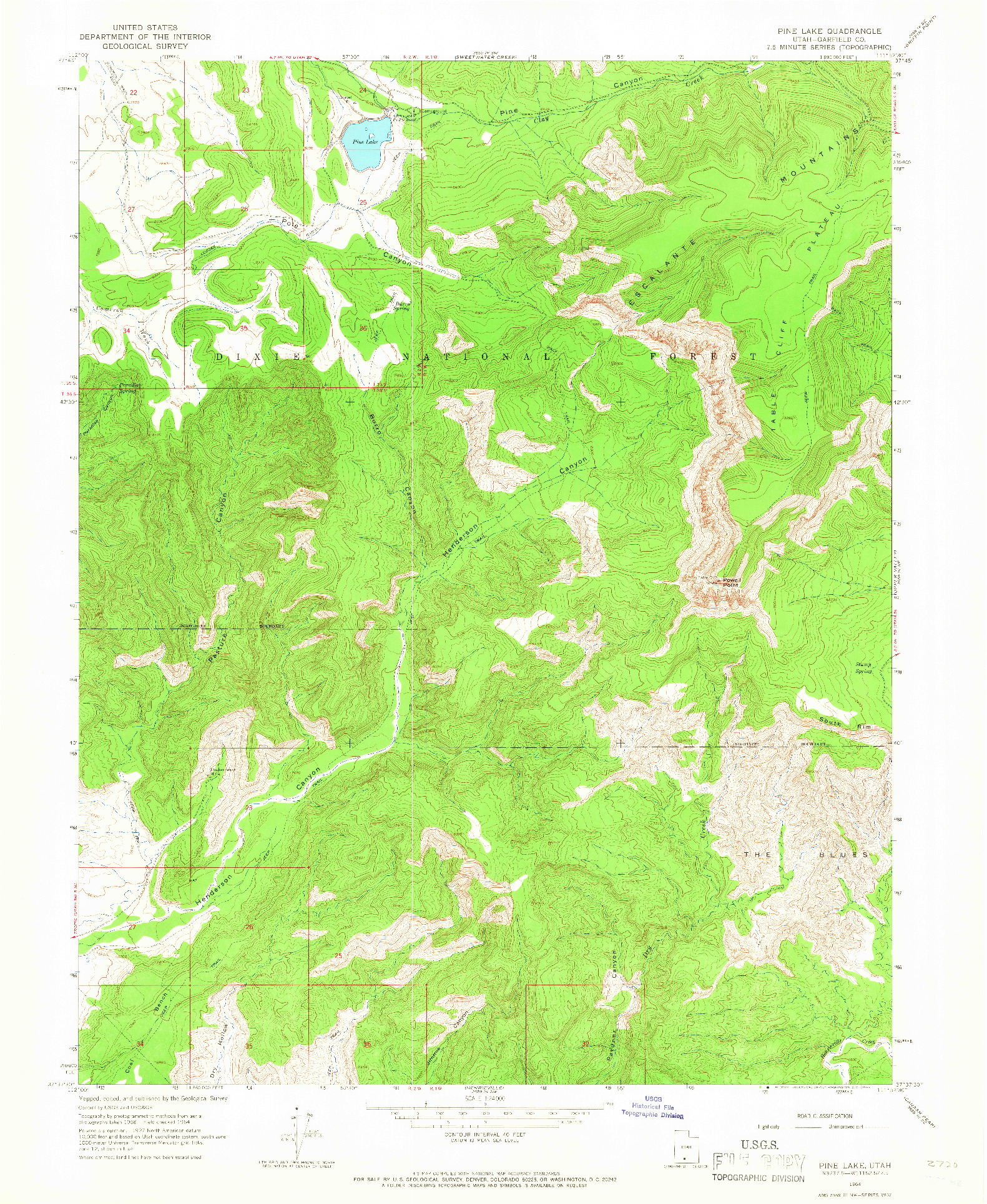 USGS 1:24000-SCALE QUADRANGLE FOR PINE LAKE, UT 1964