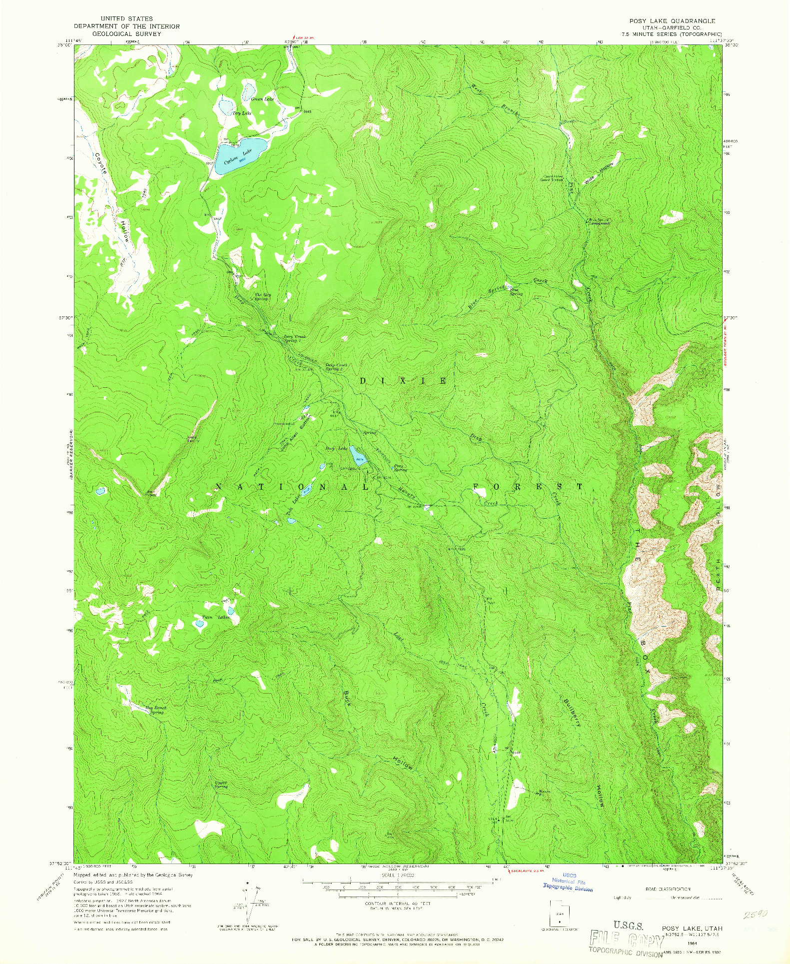 USGS 1:24000-SCALE QUADRANGLE FOR POSY LAKE, UT 1964