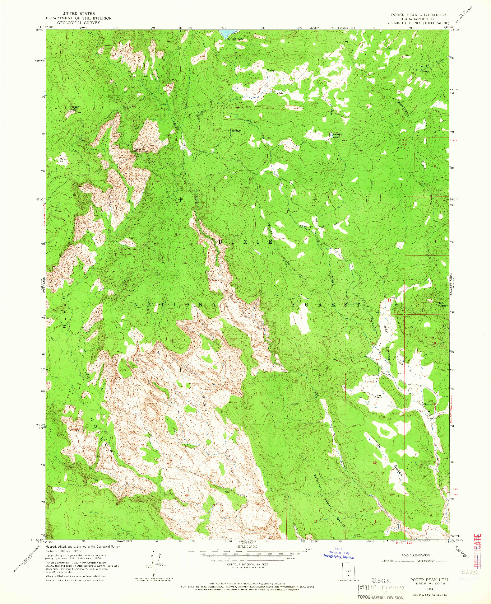 USGS 1:24000-SCALE QUADRANGLE FOR ROGER PEAK, UT 1964