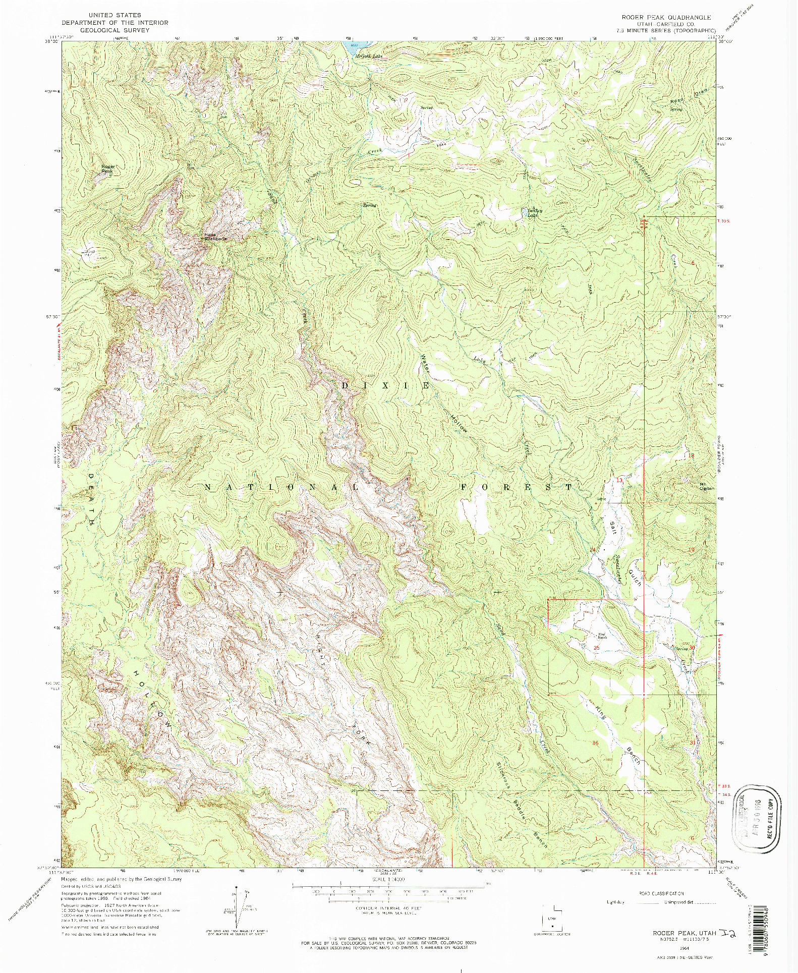 USGS 1:24000-SCALE QUADRANGLE FOR ROGER PEAK, UT 1964