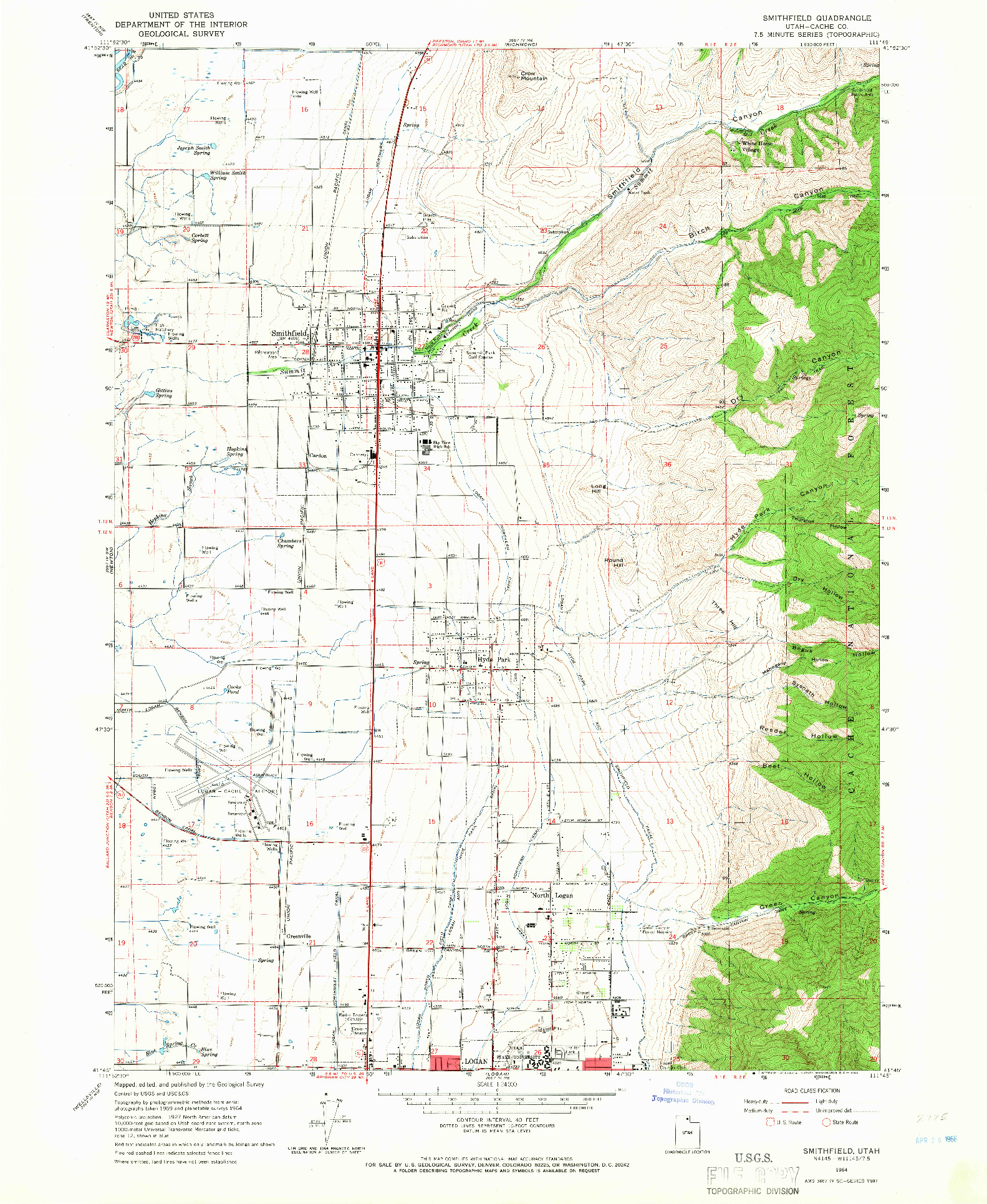 USGS 1:24000-SCALE QUADRANGLE FOR SMITHFIELD, UT 1964