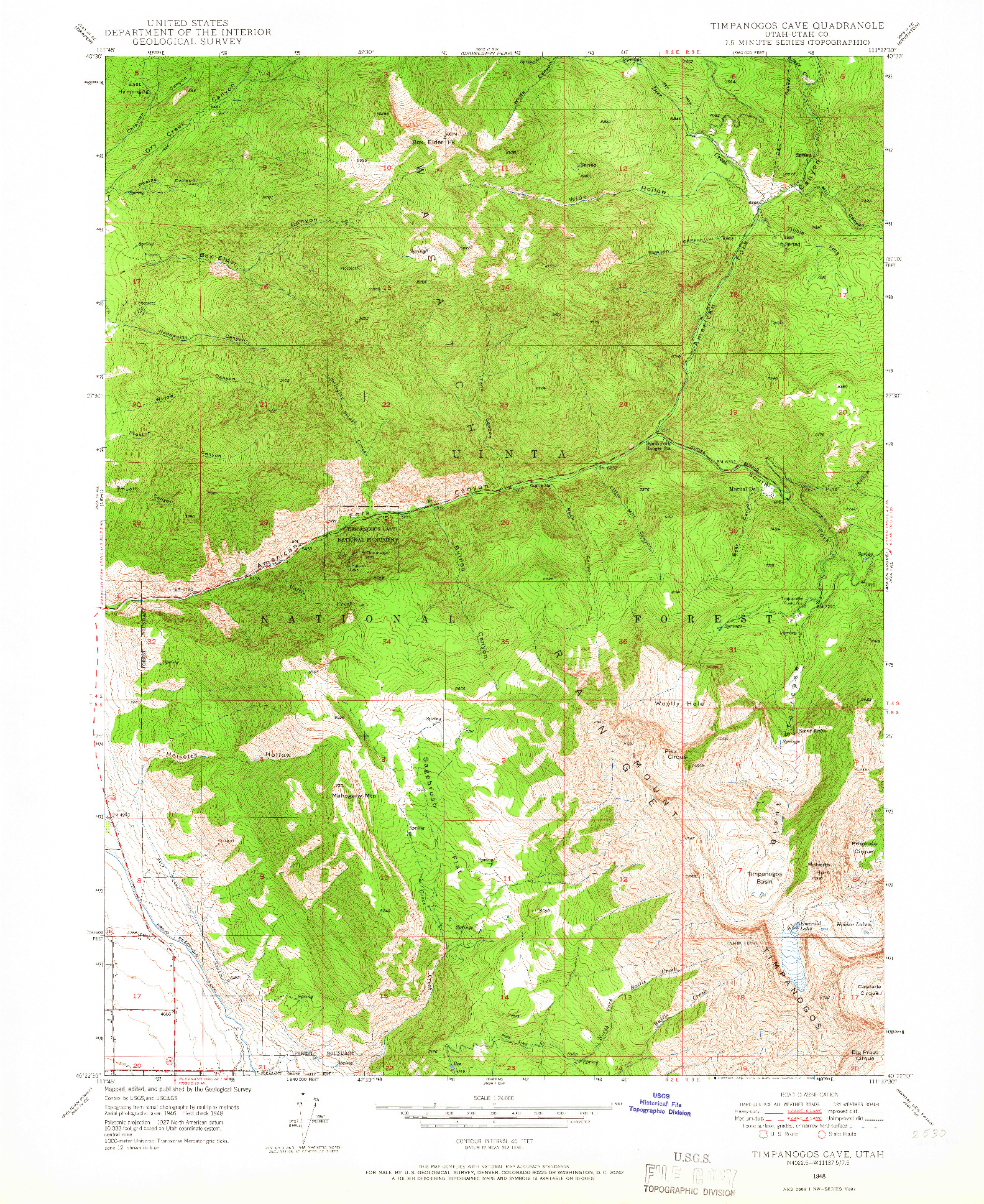 USGS 1:24000-SCALE QUADRANGLE FOR TIMPANOGOS CAVE, UT 1948