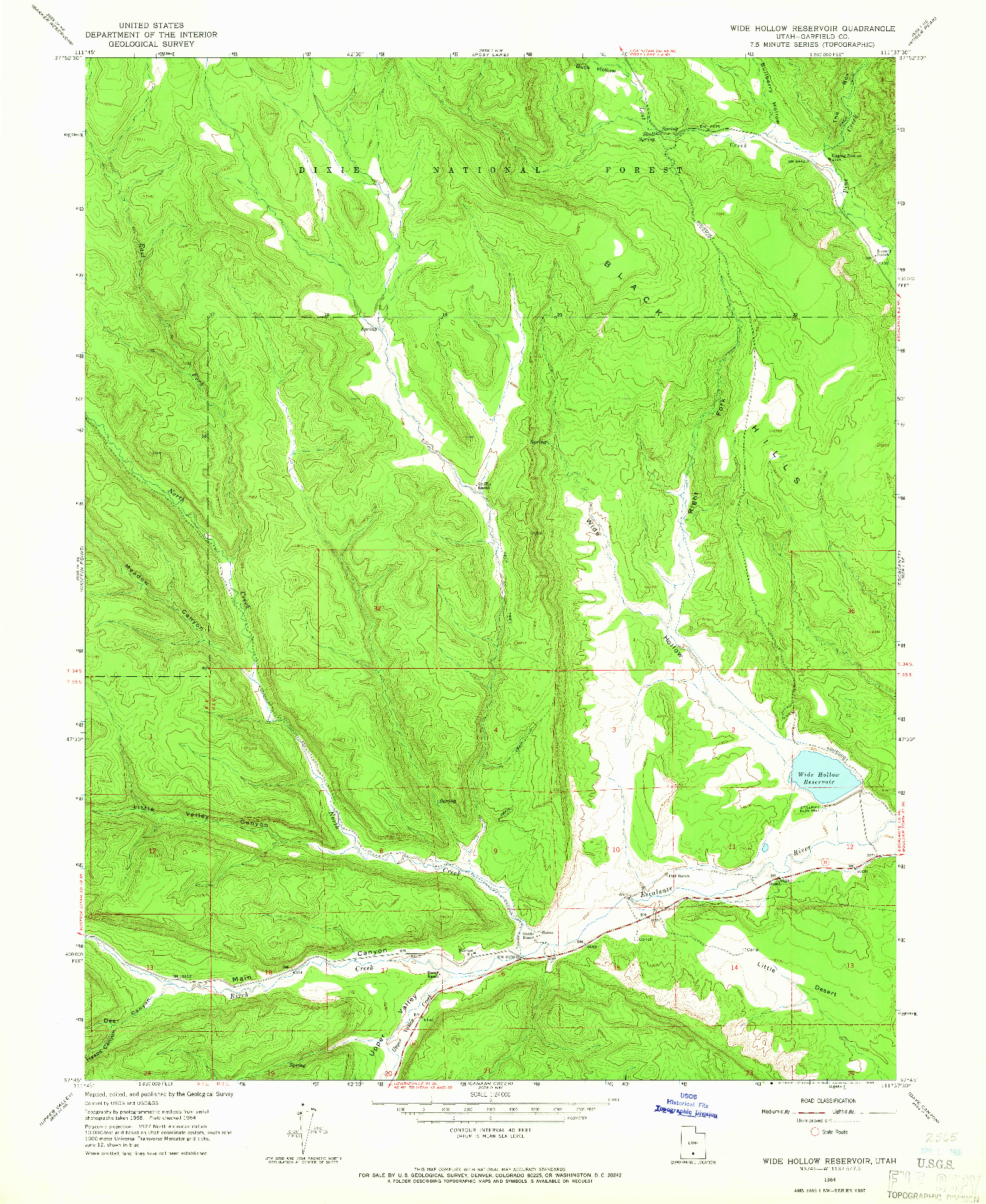 USGS 1:24000-SCALE QUADRANGLE FOR WIDE HOLLOW RESERVOIR, UT 1964