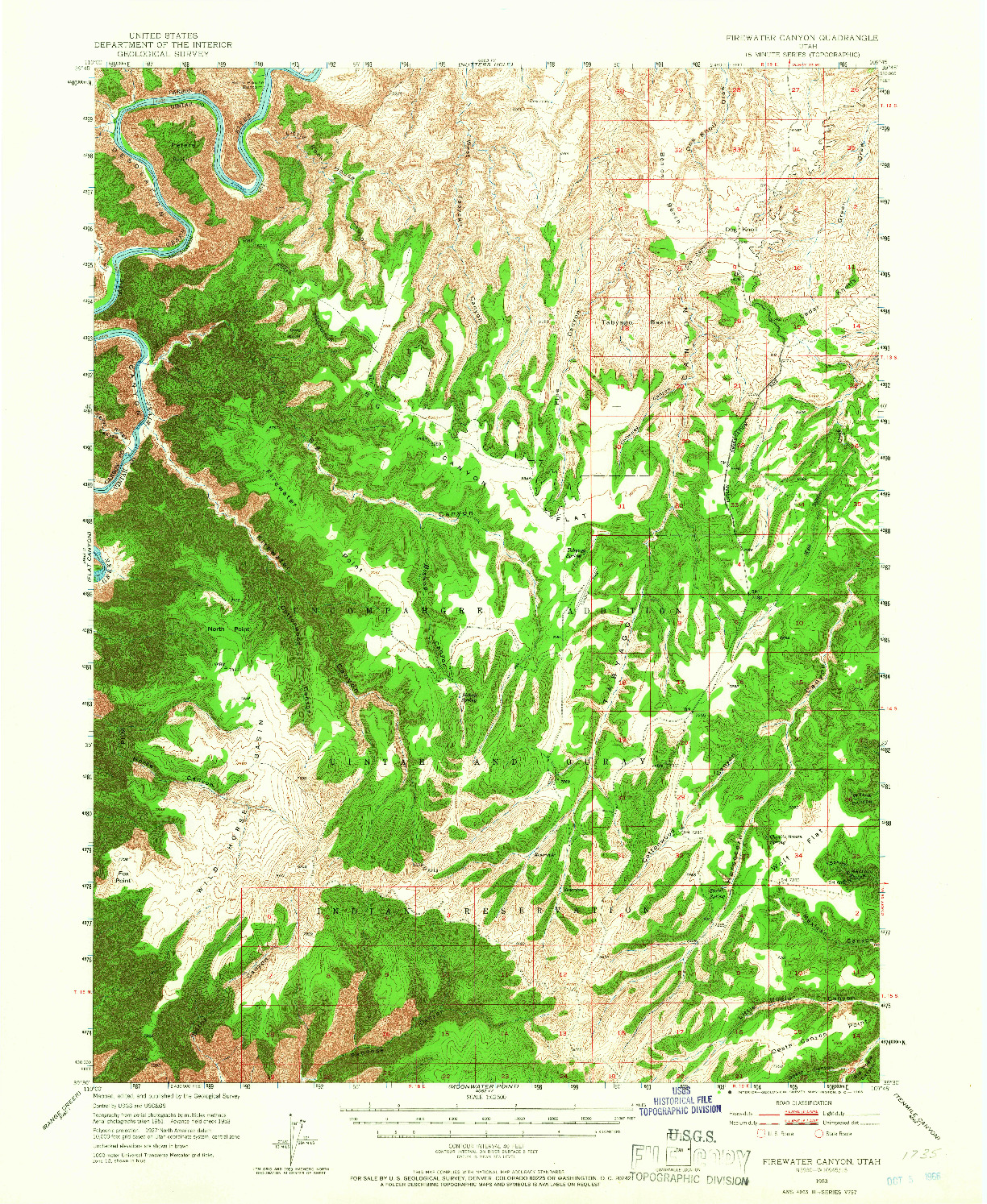 USGS 1:62500-SCALE QUADRANGLE FOR FIREWATER CANYON, UT 1953
