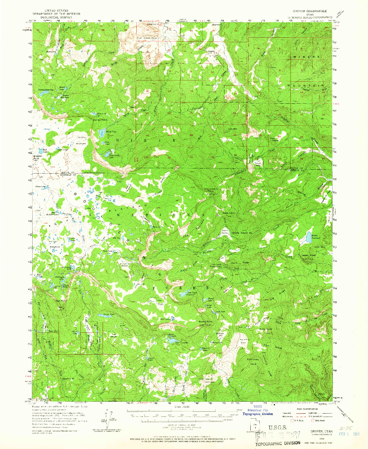 USGS 1:62500-SCALE QUADRANGLE FOR GROVER, UT 1952