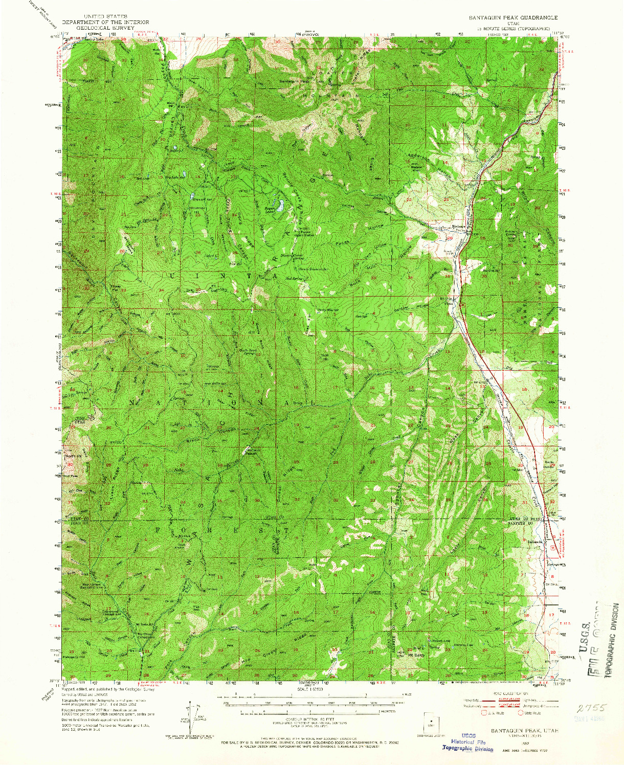 USGS 1:62500-SCALE QUADRANGLE FOR SANTAQUIN PEAK, UT 1952