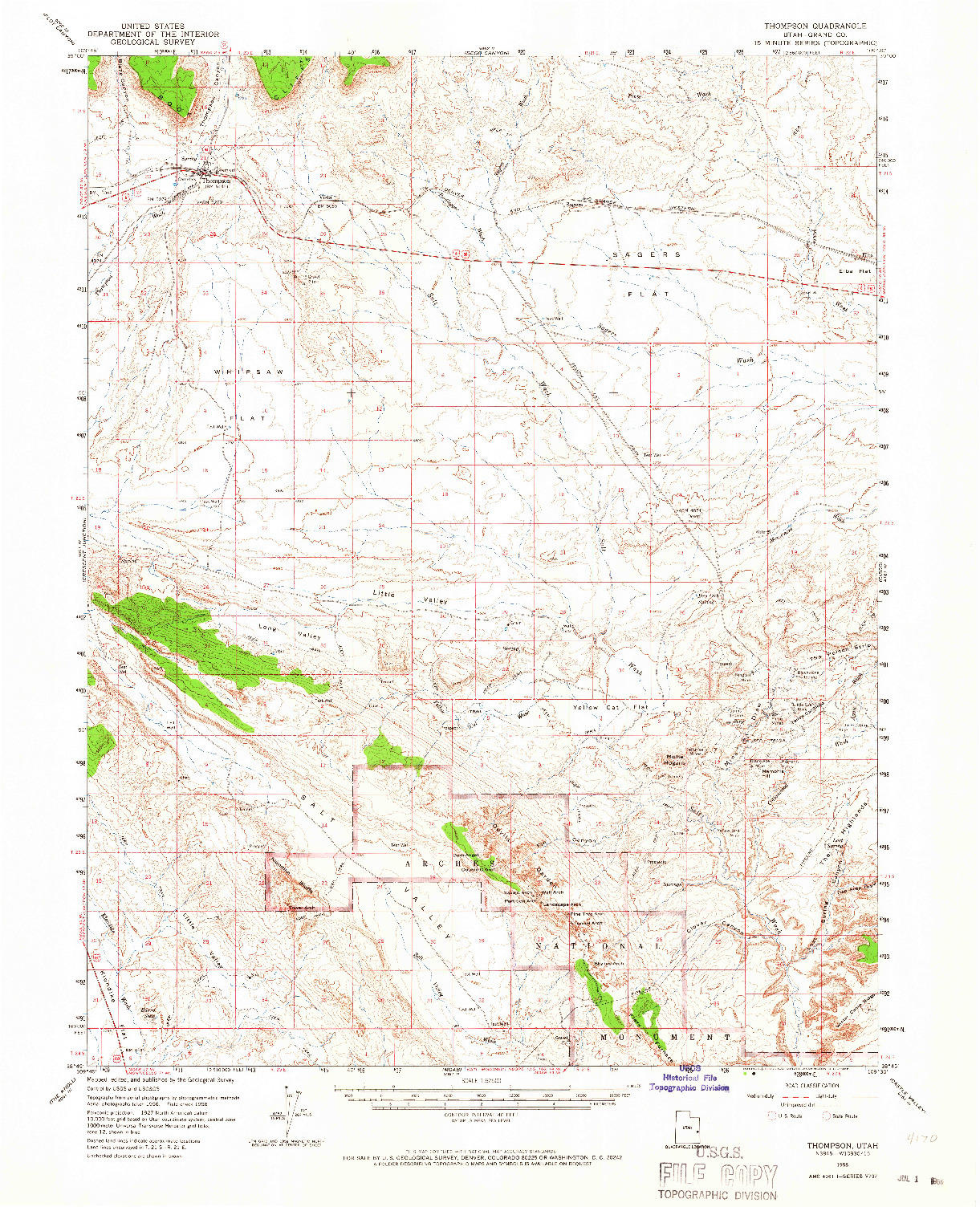 USGS 1:62500-SCALE QUADRANGLE FOR THOMPSON, UT 1958