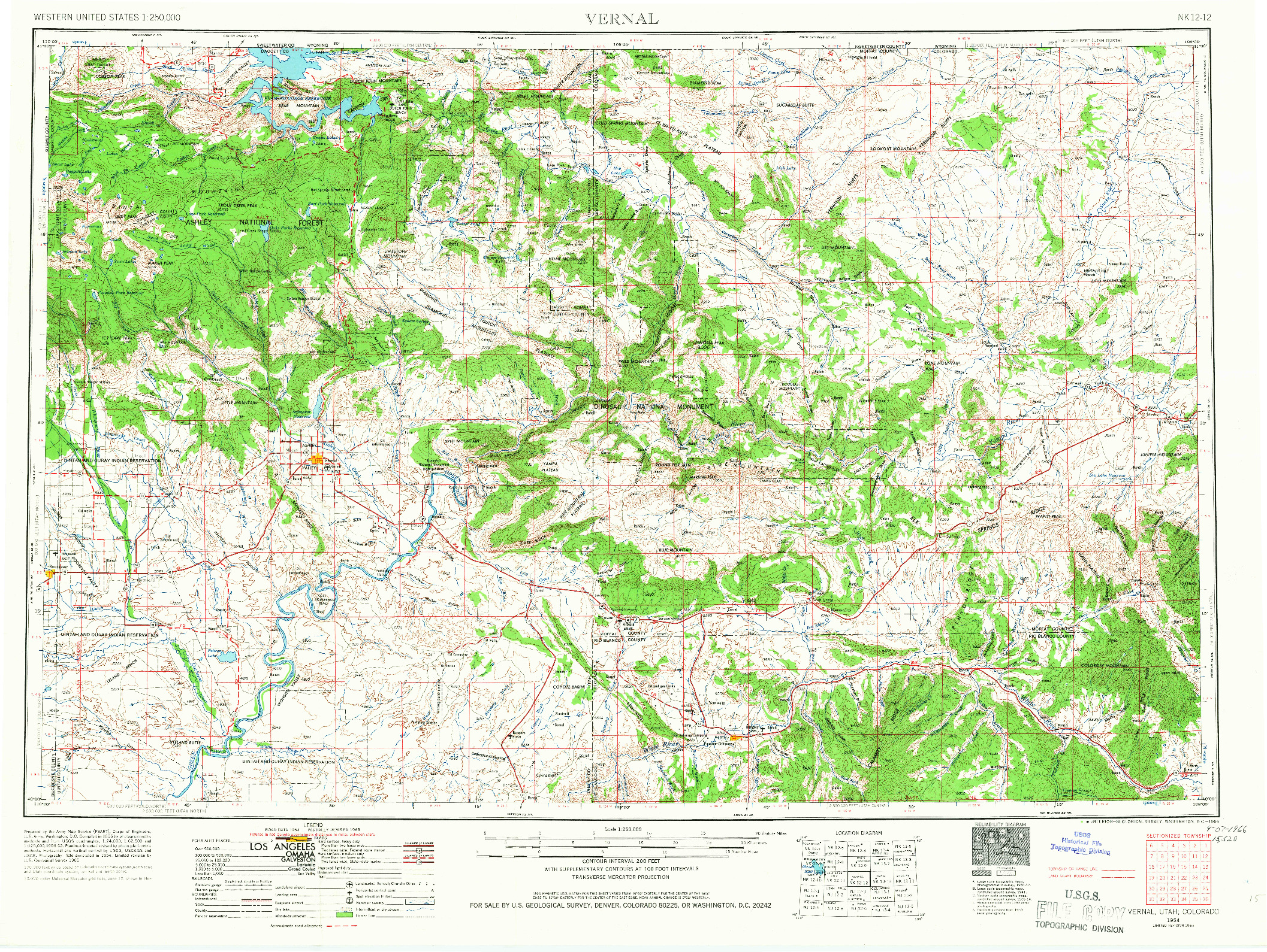 USGS 1:250000-SCALE QUADRANGLE FOR VERNAL, UT 1954