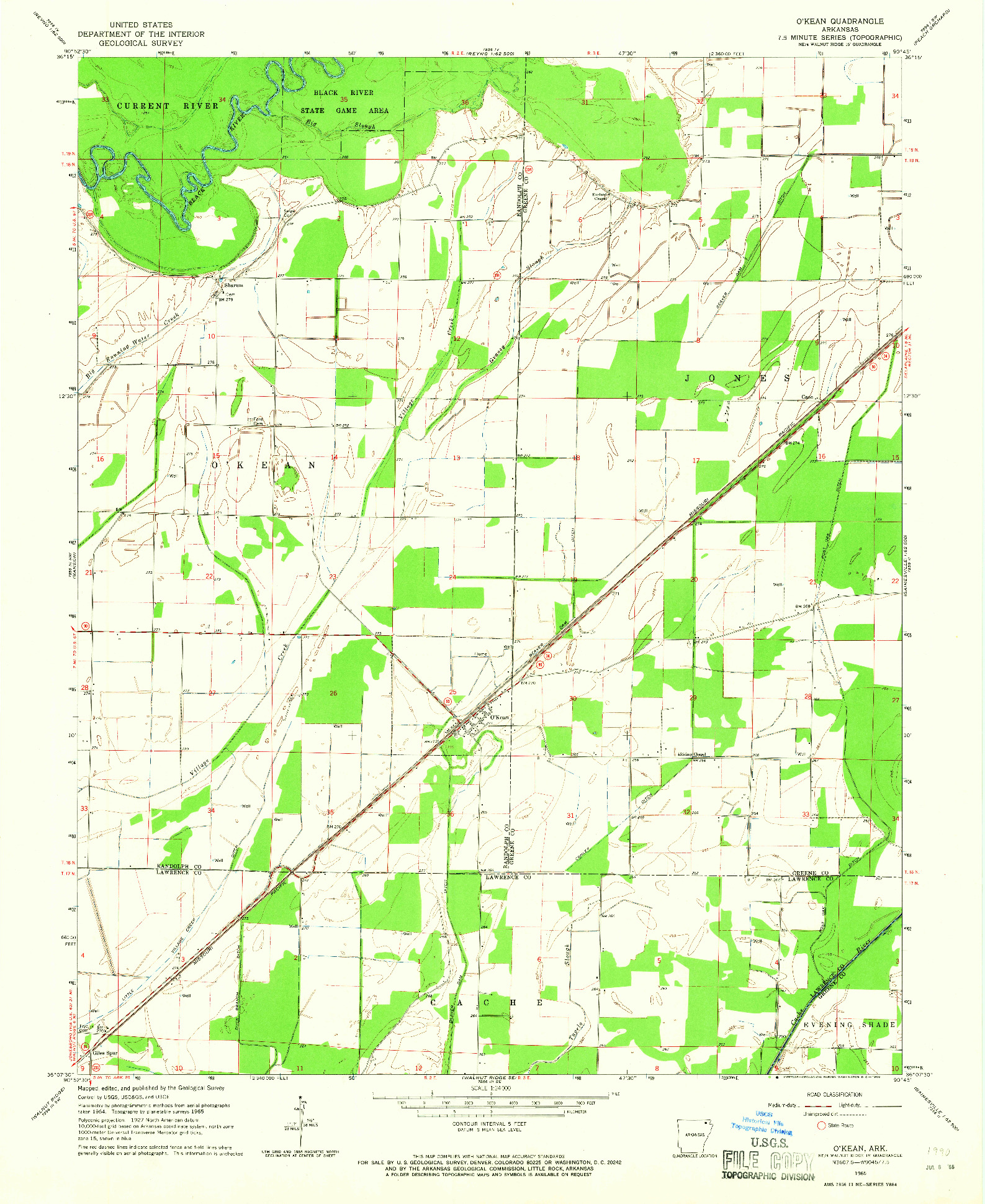 USGS 1:24000-SCALE QUADRANGLE FOR O'KEAN, AR 1965