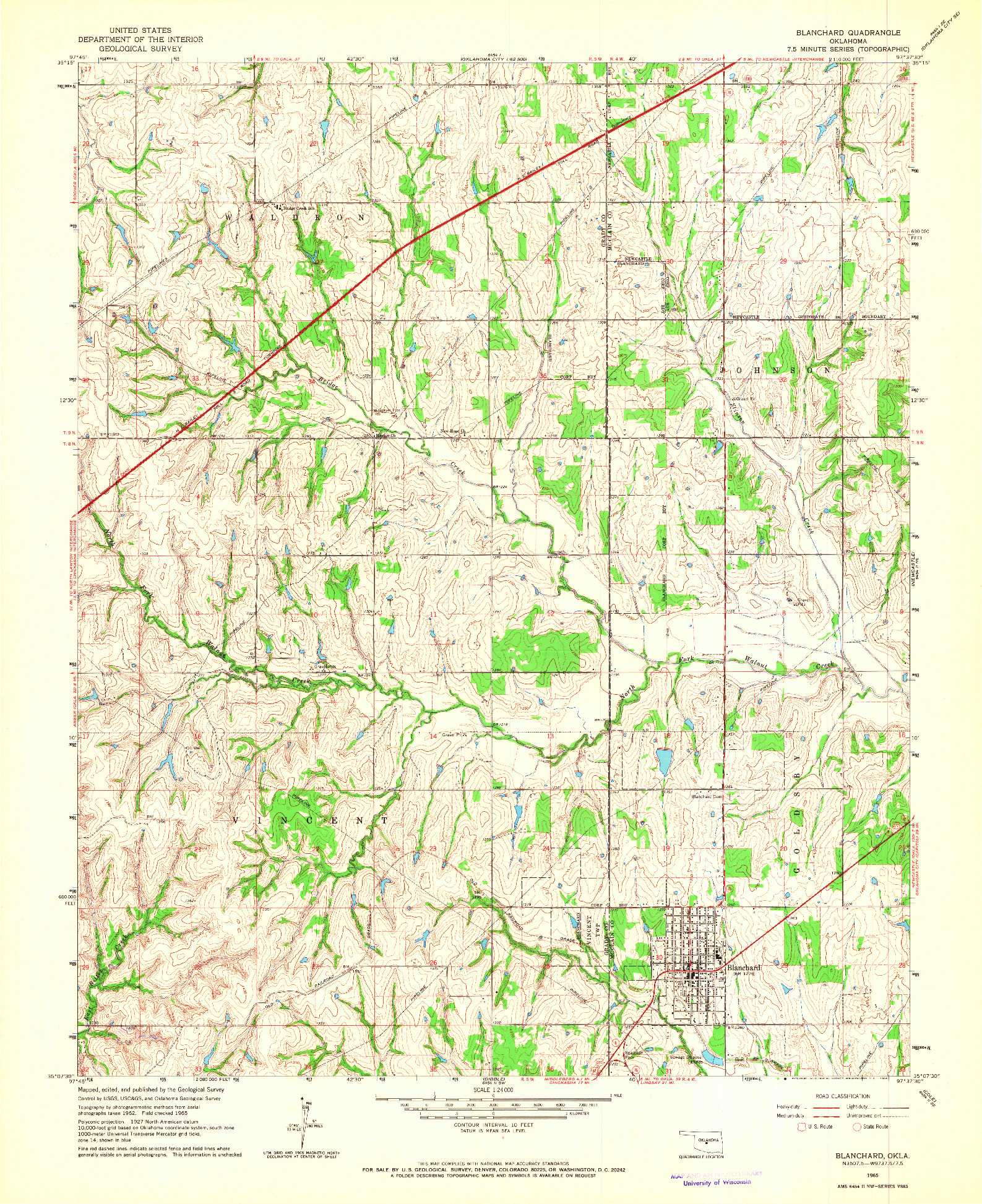 USGS 1:24000-SCALE QUADRANGLE FOR BLANCHARD, OK 1965