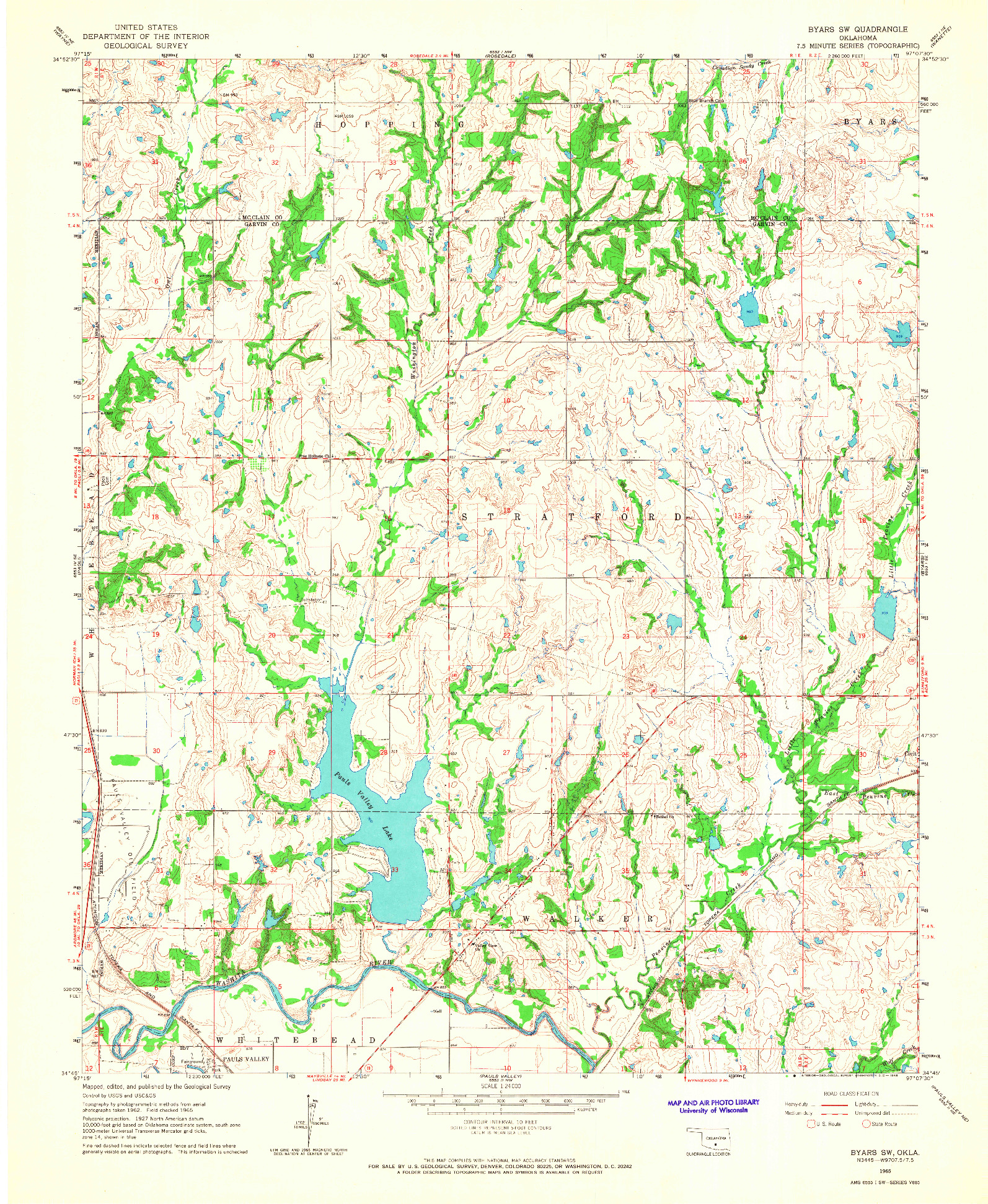 USGS 1:24000-SCALE QUADRANGLE FOR BYARS SW, OK 1965