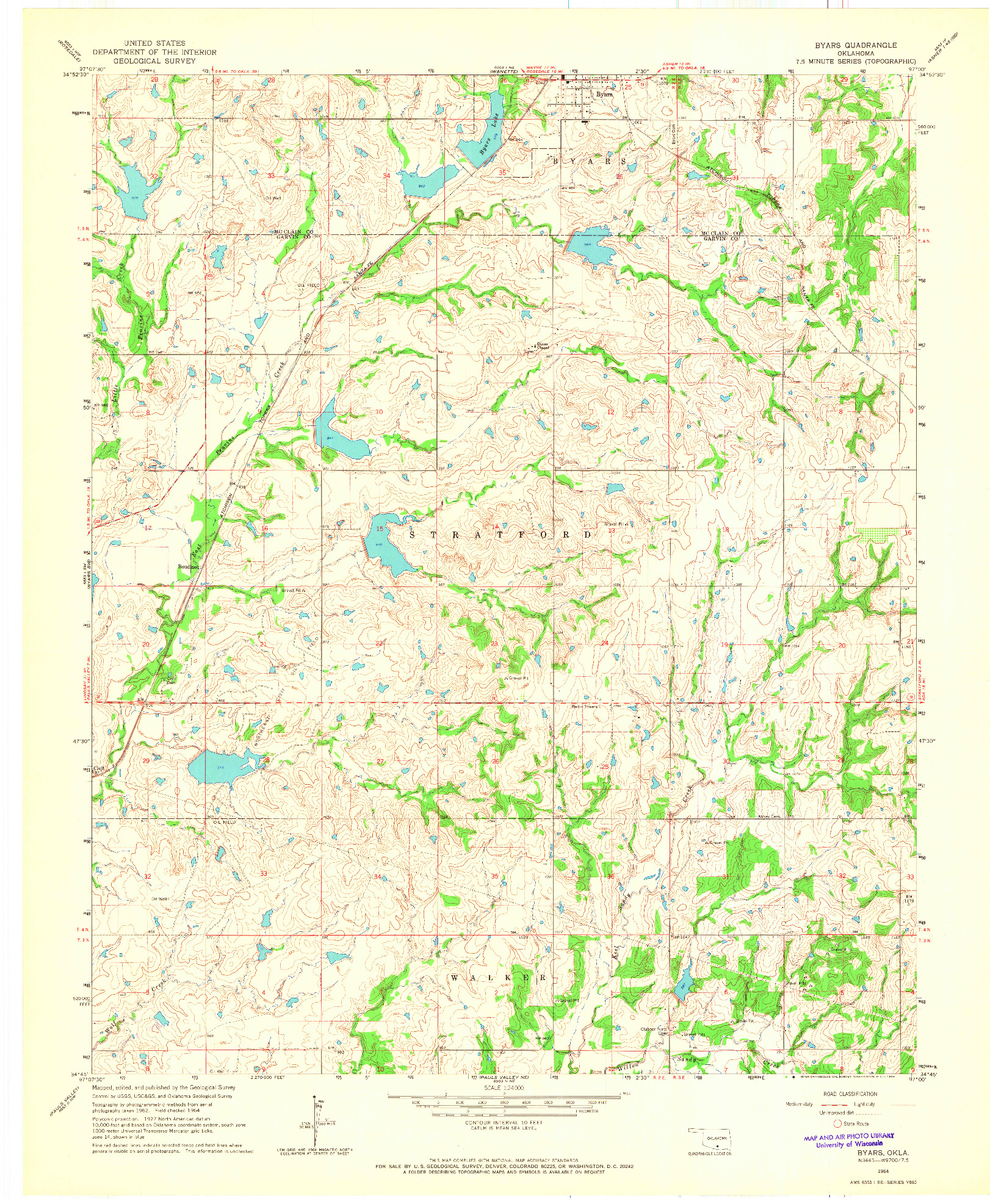 USGS 1:24000-SCALE QUADRANGLE FOR BYARS, OK 1964