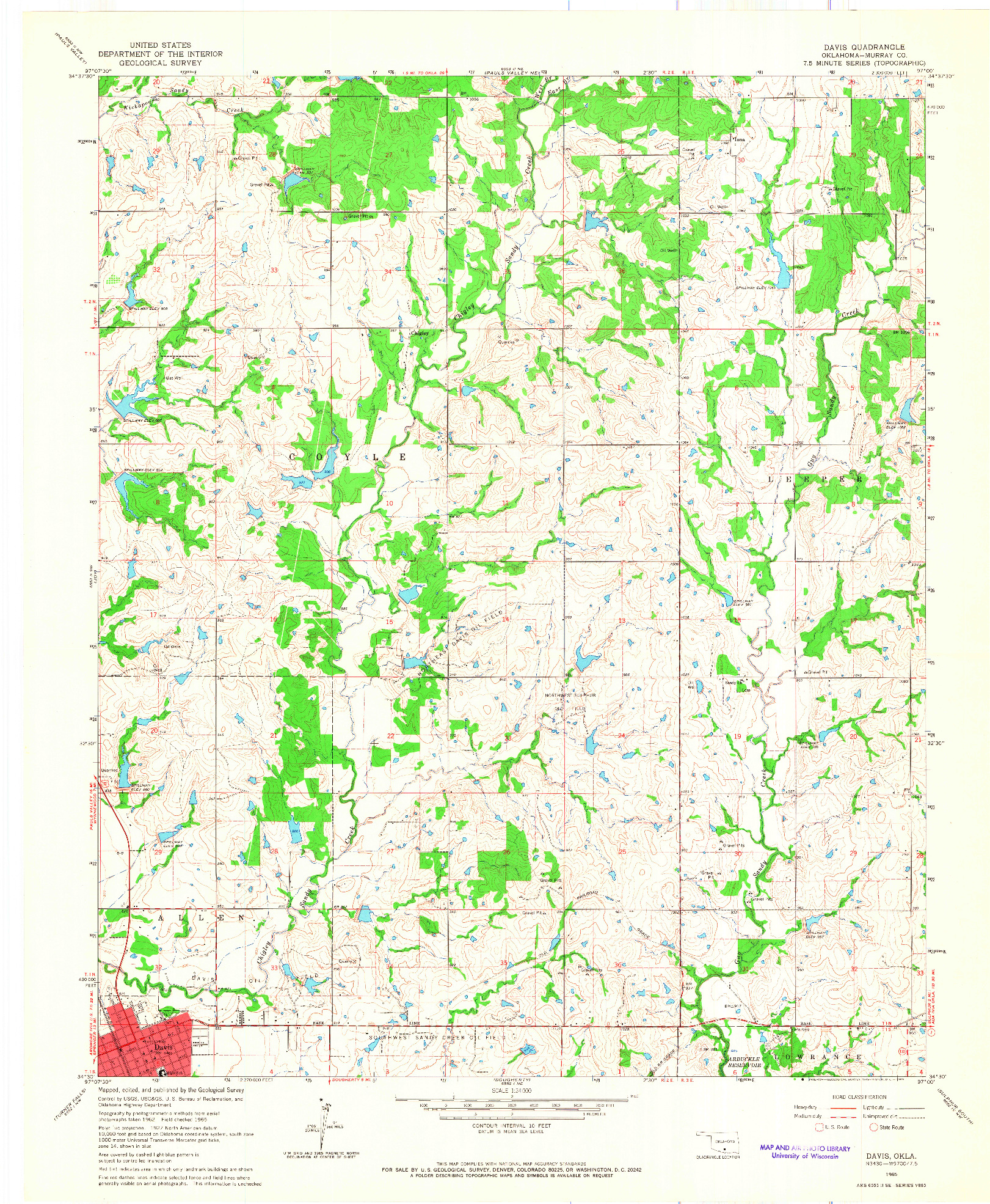 USGS 1:24000-SCALE QUADRANGLE FOR DAVIS, OK 1965