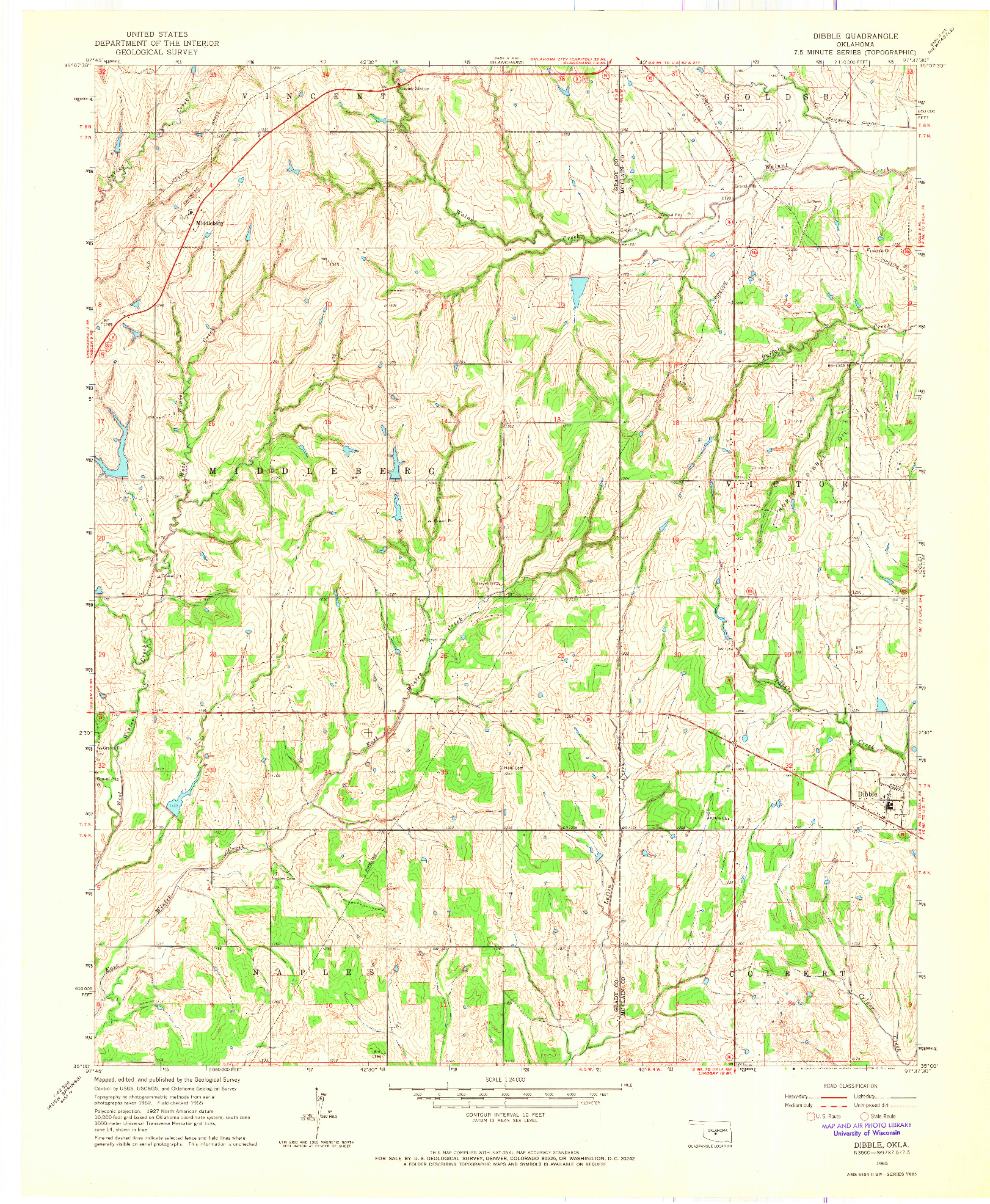 USGS 1:24000-SCALE QUADRANGLE FOR DIBBLE, OK 1965