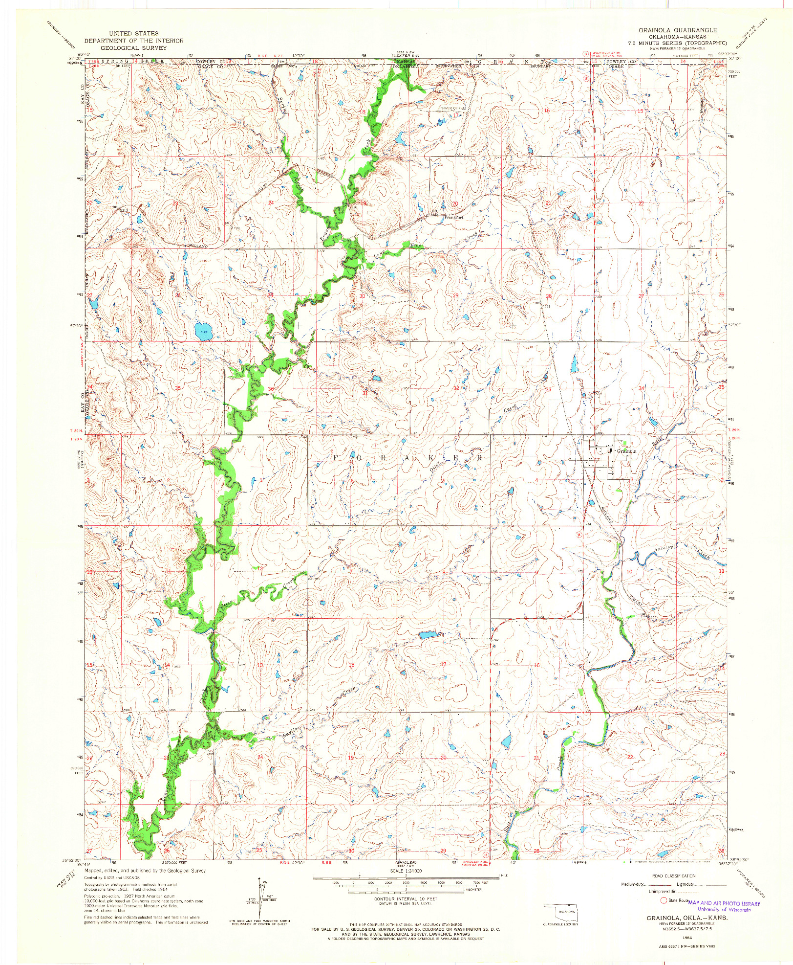 USGS 1:24000-SCALE QUADRANGLE FOR GRAINOLA, OK 1964