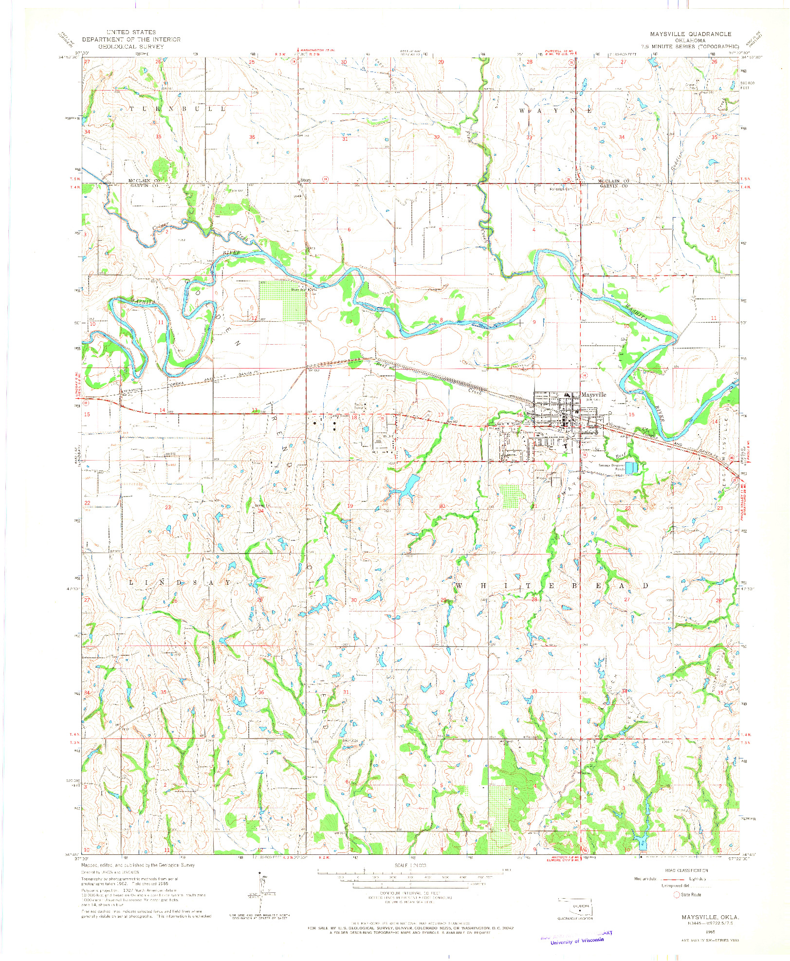 USGS 1:24000-SCALE QUADRANGLE FOR MAYSVILLE, OK 1965