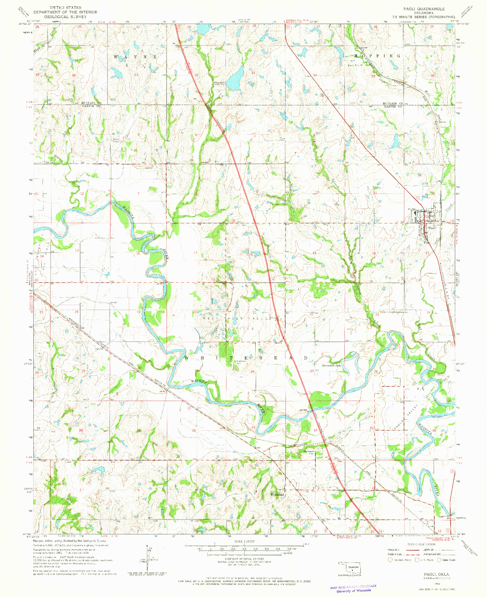 USGS 1:24000-SCALE QUADRANGLE FOR PAOLI, OK 1965