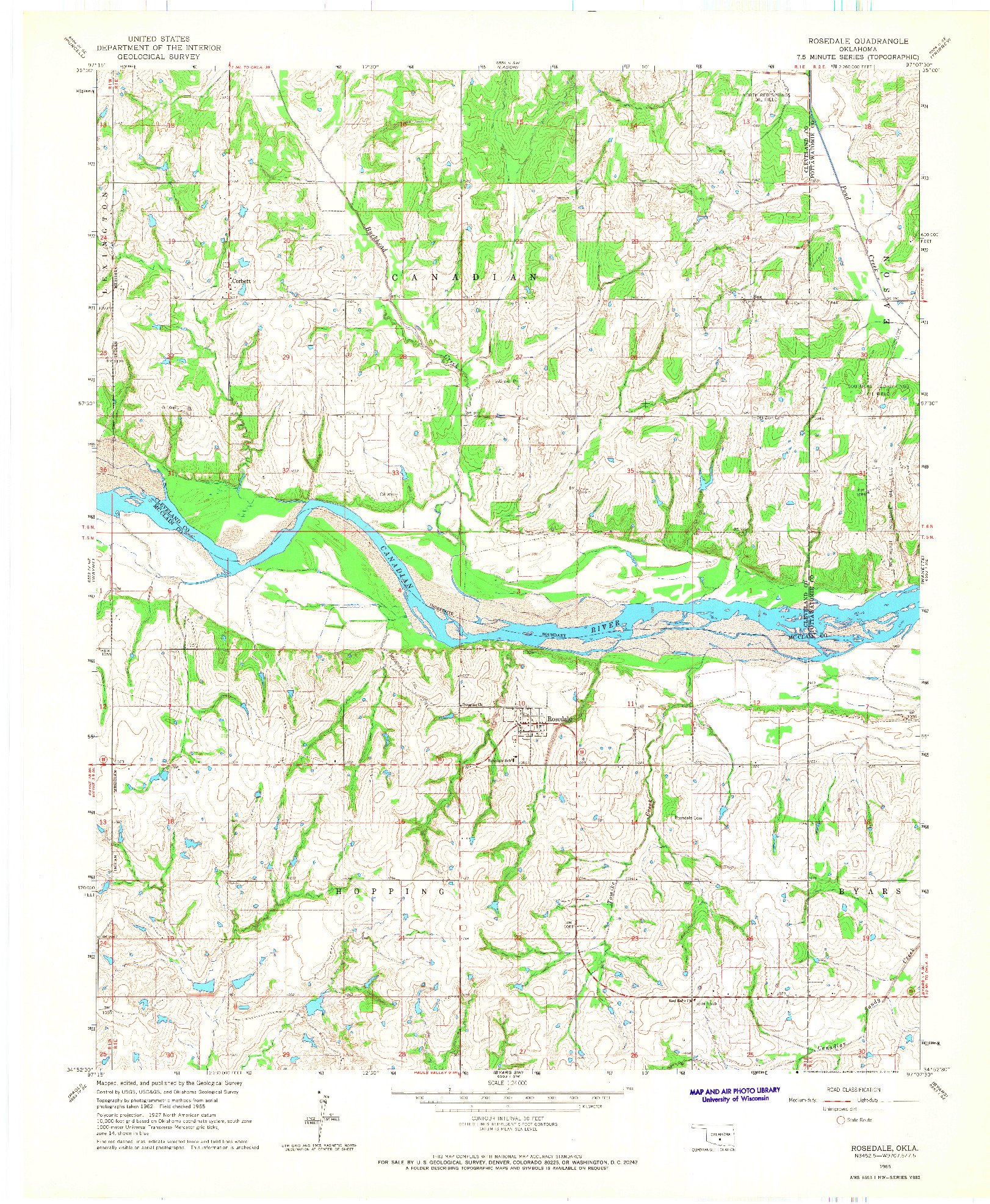 USGS 1:24000-SCALE QUADRANGLE FOR ROSEDALE, OK 1965