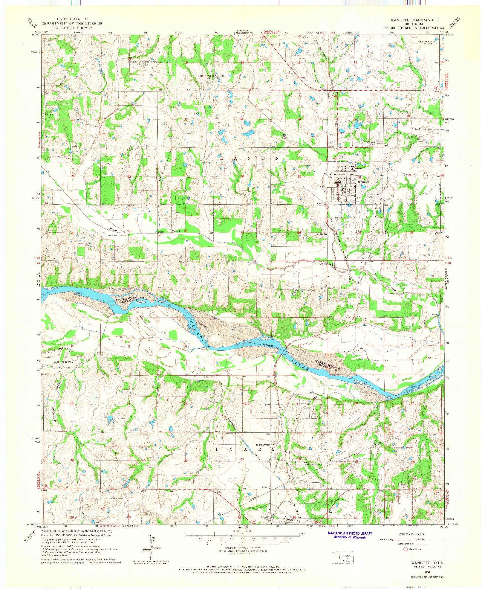 USGS 1:24000-SCALE QUADRANGLE FOR WANETTE, OK 1965