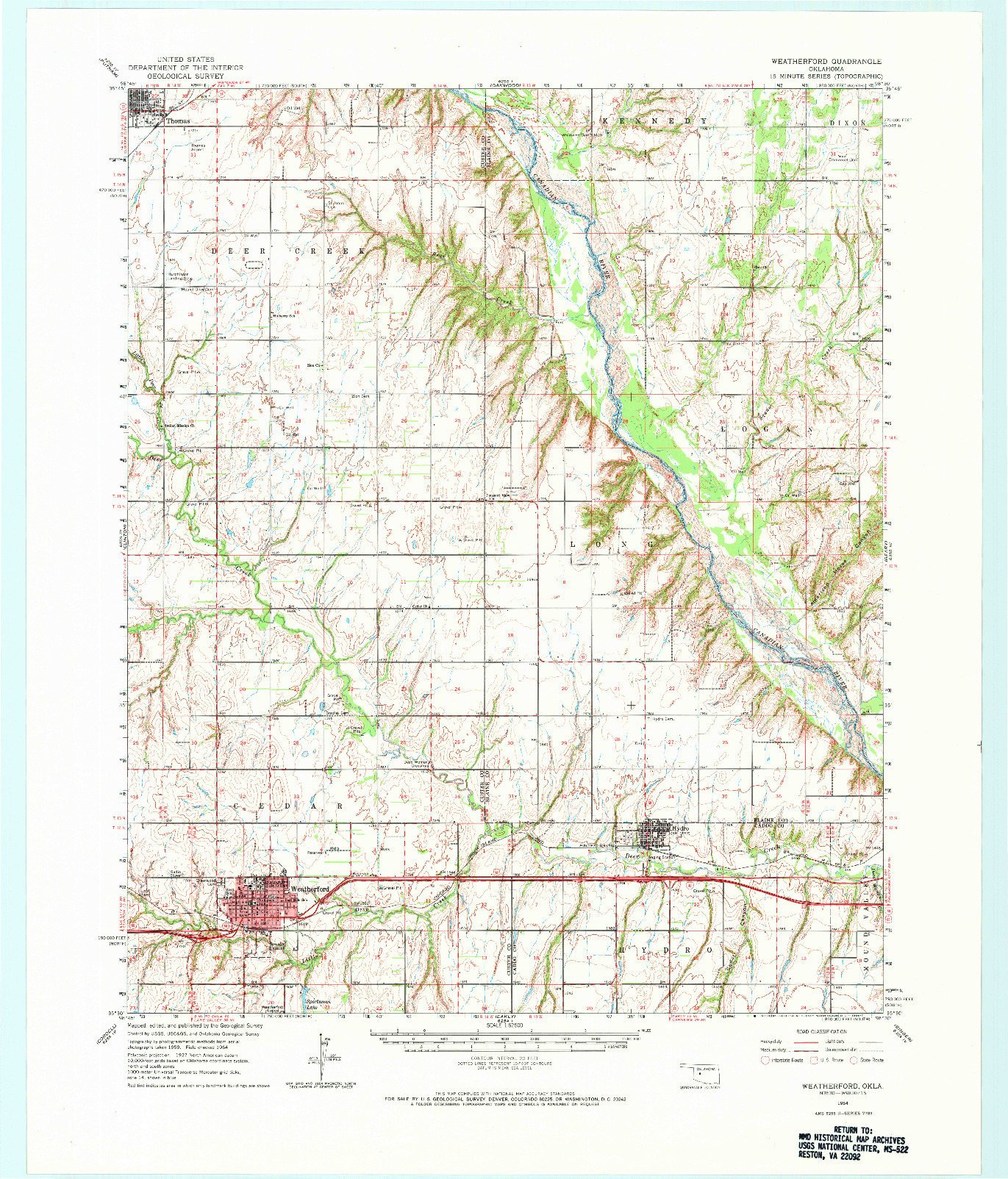 USGS 1:62500-SCALE QUADRANGLE FOR WEATHERFORD, OK 1964