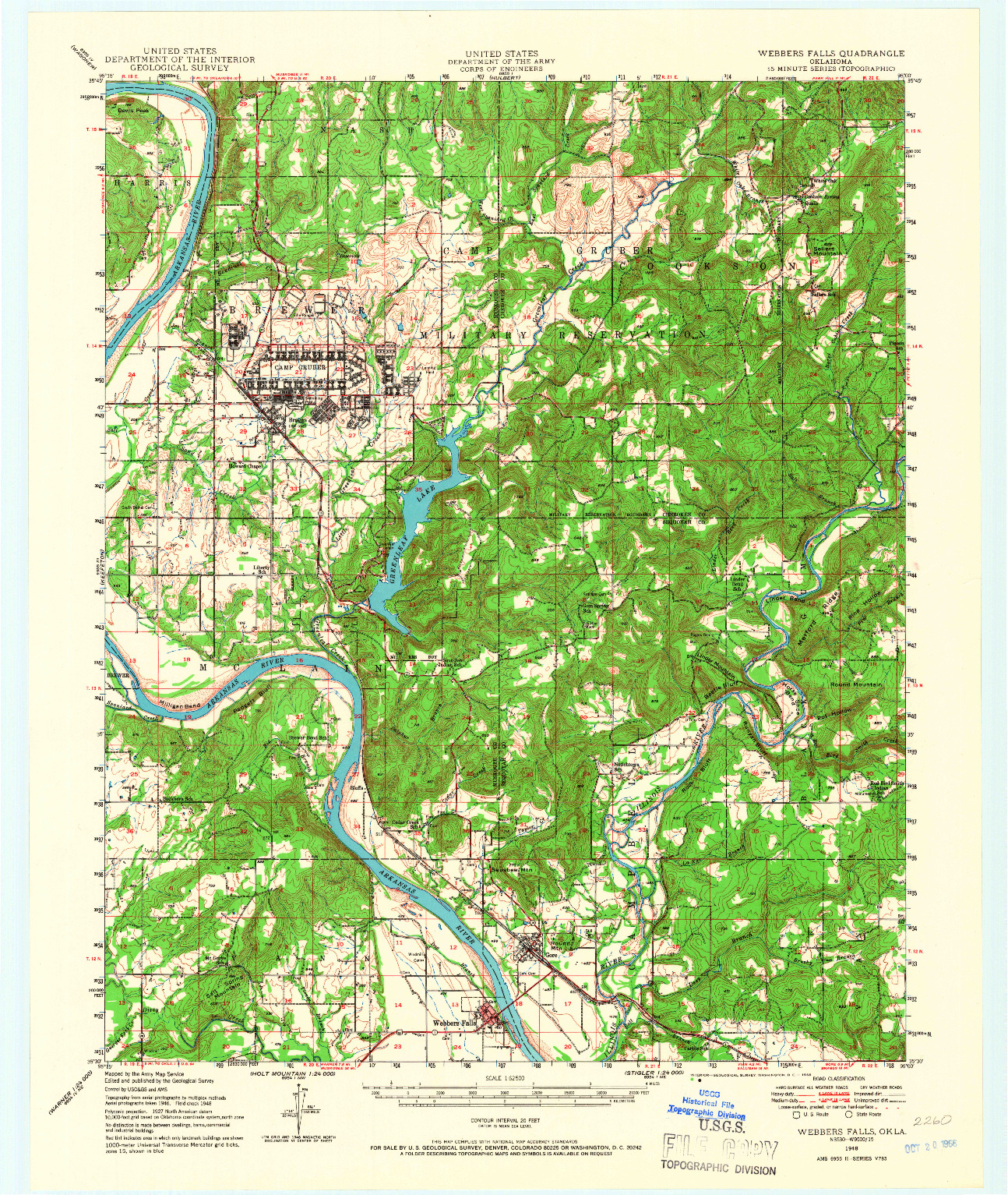 USGS 1:62500-SCALE QUADRANGLE FOR WEBBERS FALLS, OK 1948