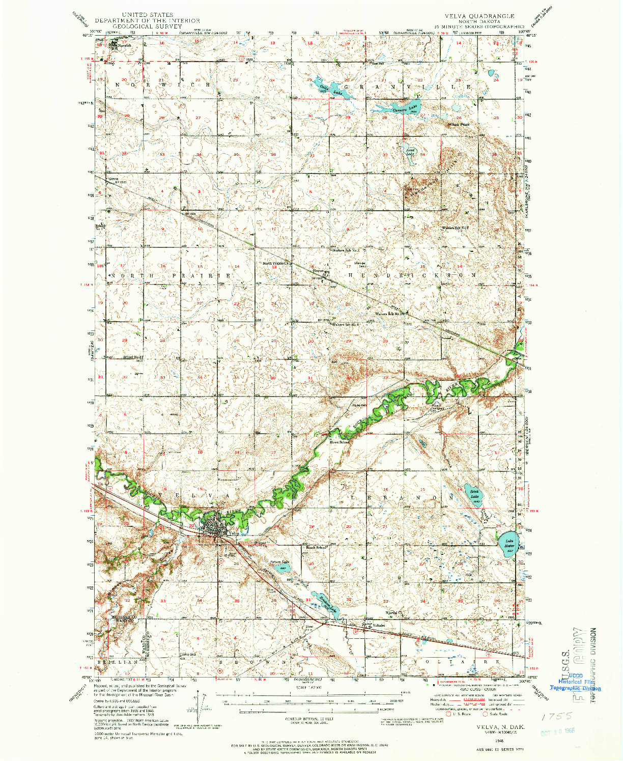 USGS 1:62500-SCALE QUADRANGLE FOR VELVA, ND 1948