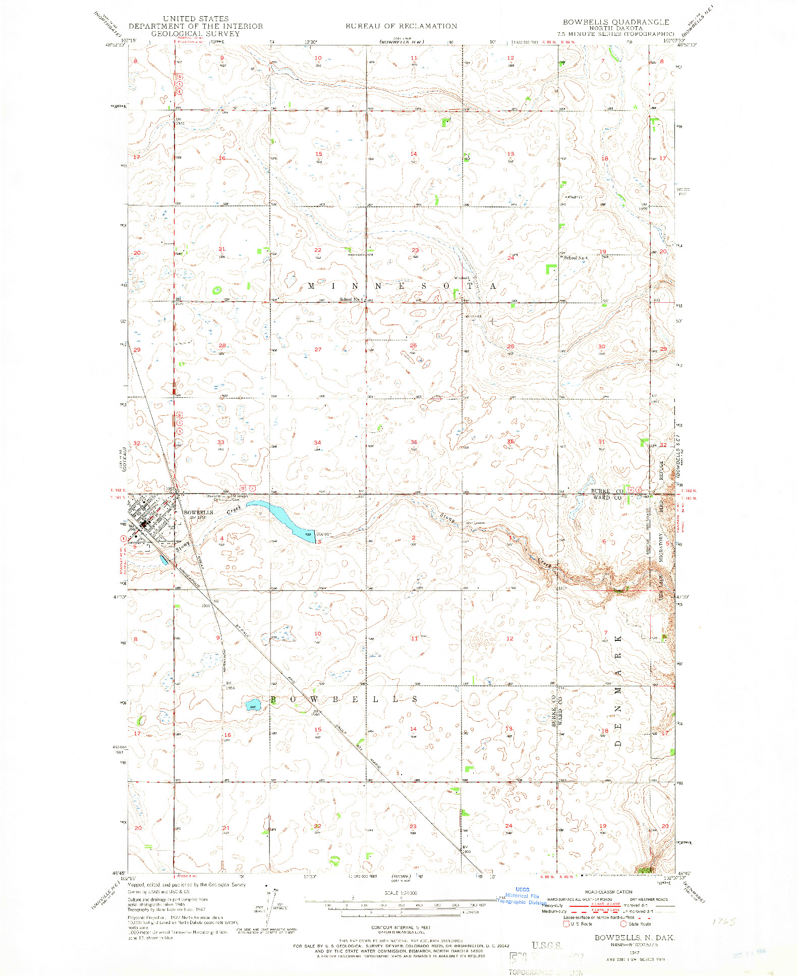 USGS 1:24000-SCALE QUADRANGLE FOR BOWBELLS, ND 1947