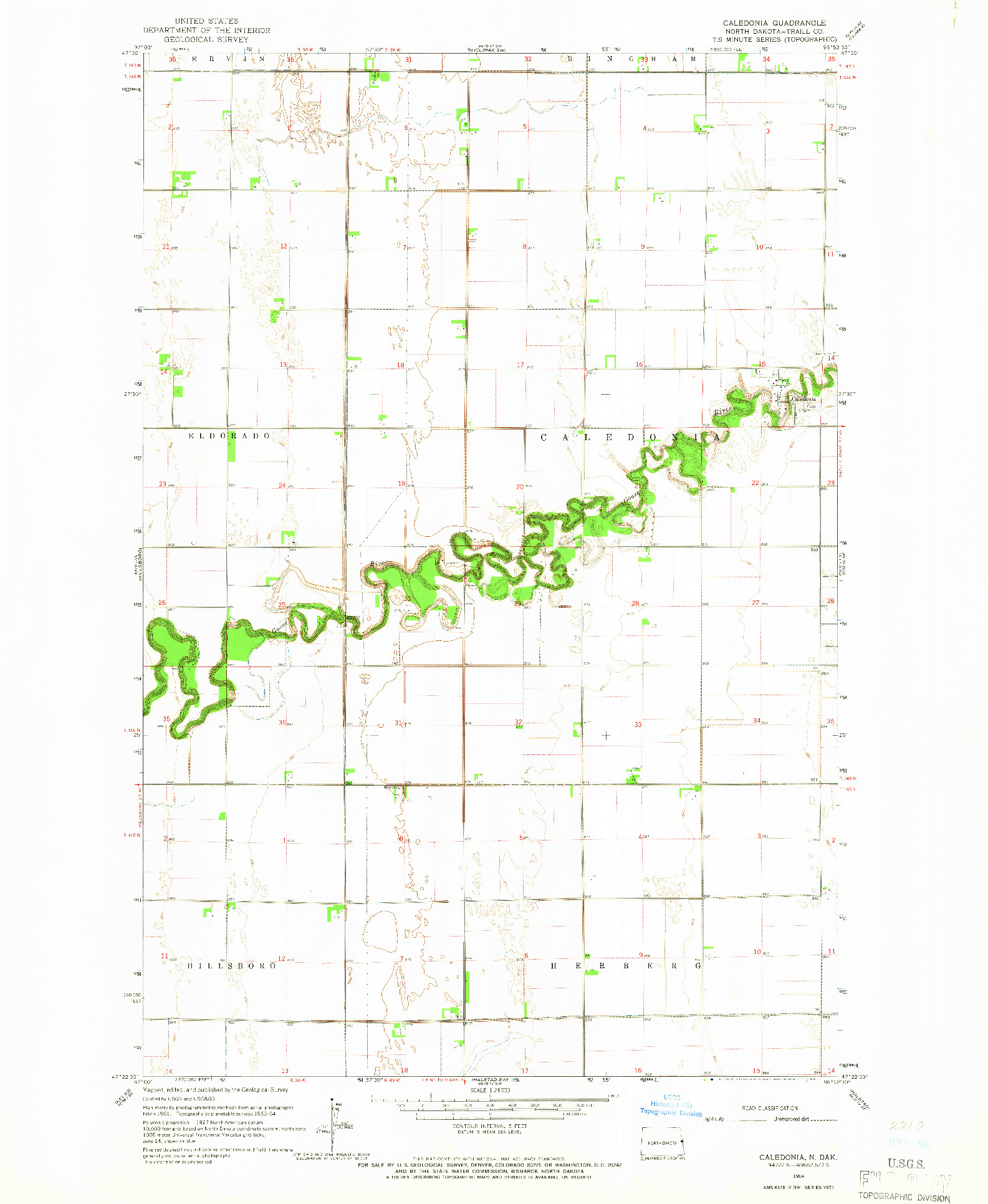 USGS 1:24000-SCALE QUADRANGLE FOR CALEDONIA, ND 1964