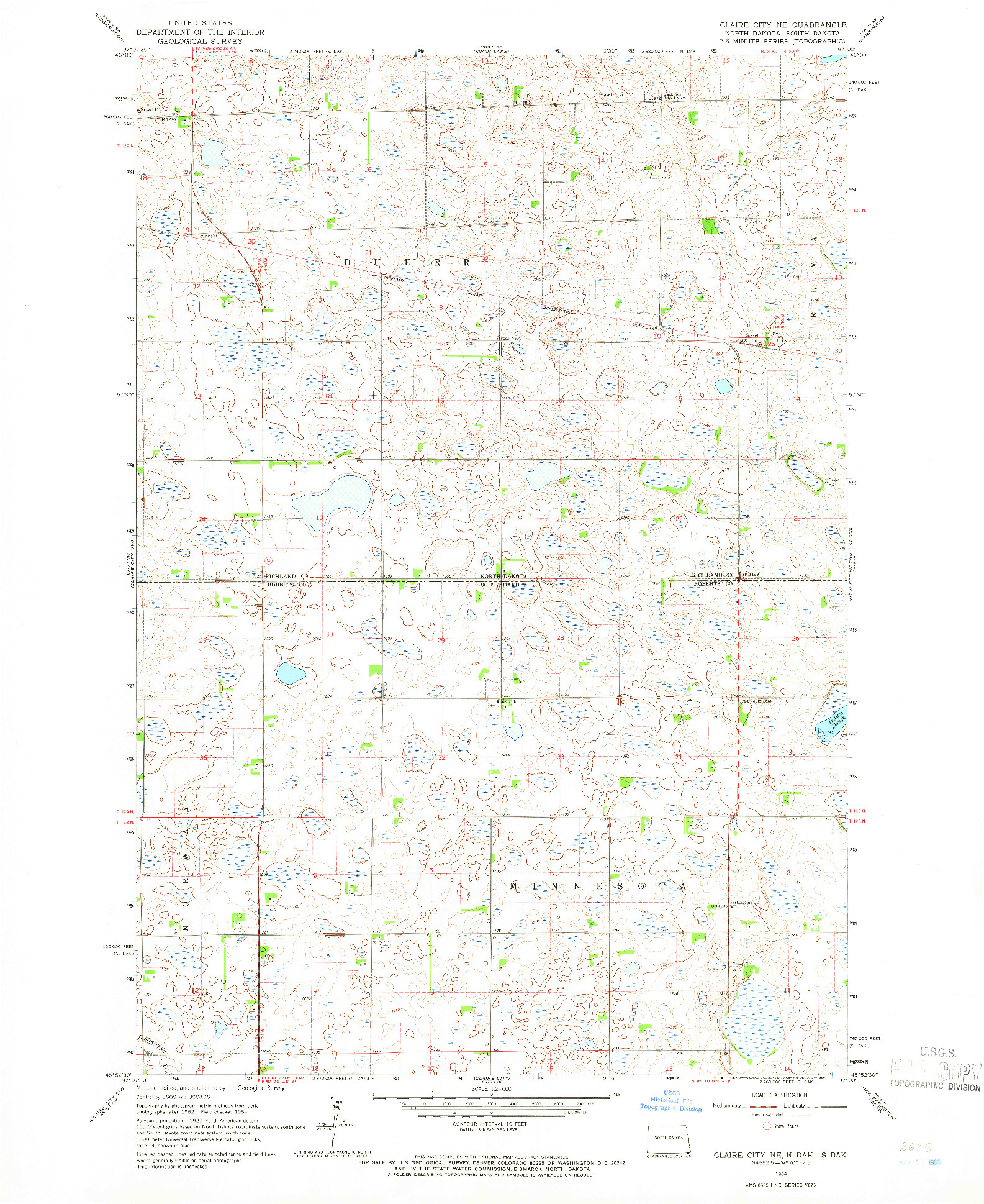 USGS 1:24000-SCALE QUADRANGLE FOR CLAIRE CITY NE, ND 1964