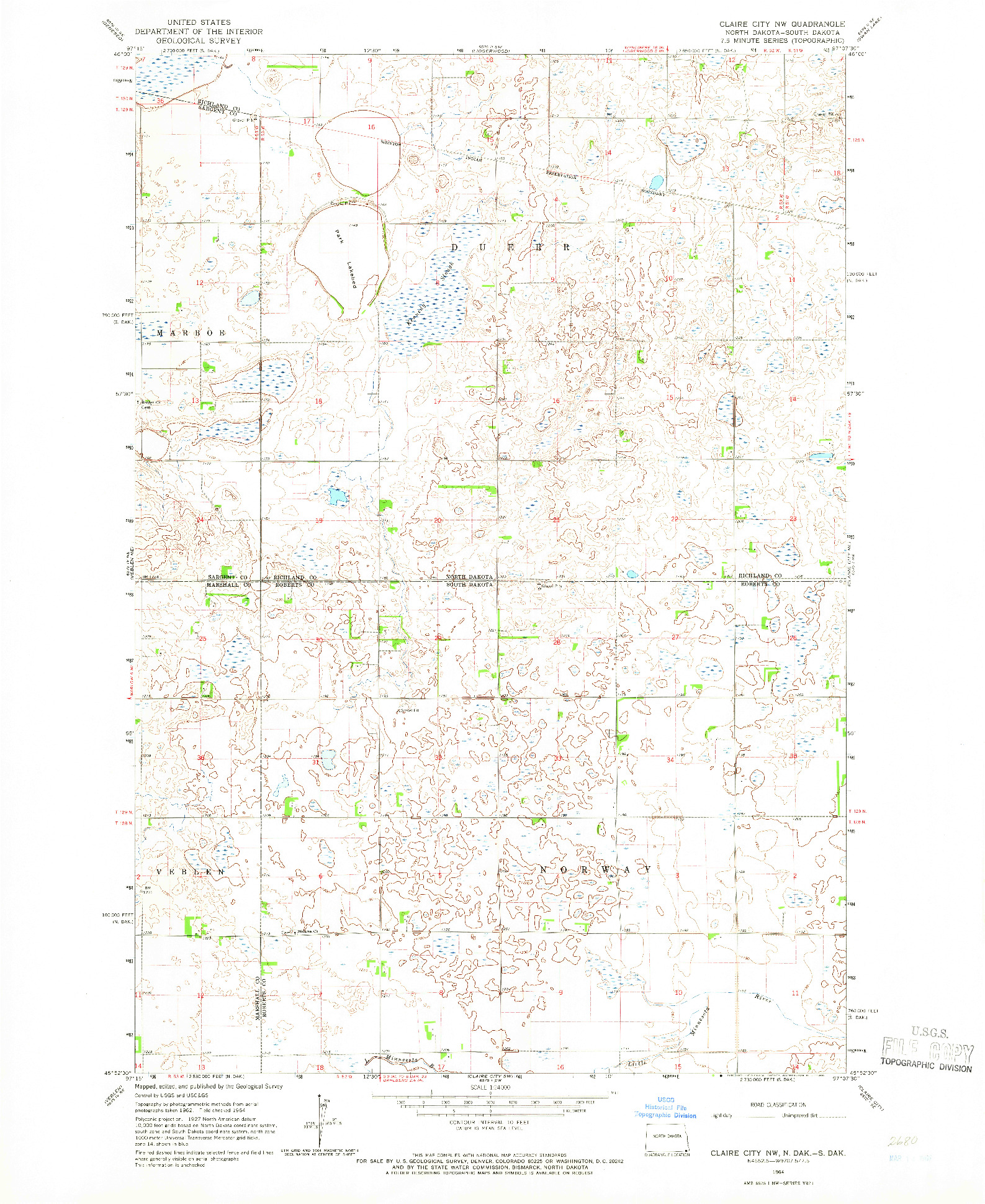 USGS 1:24000-SCALE QUADRANGLE FOR CLAIRE CITY NW, ND 1964