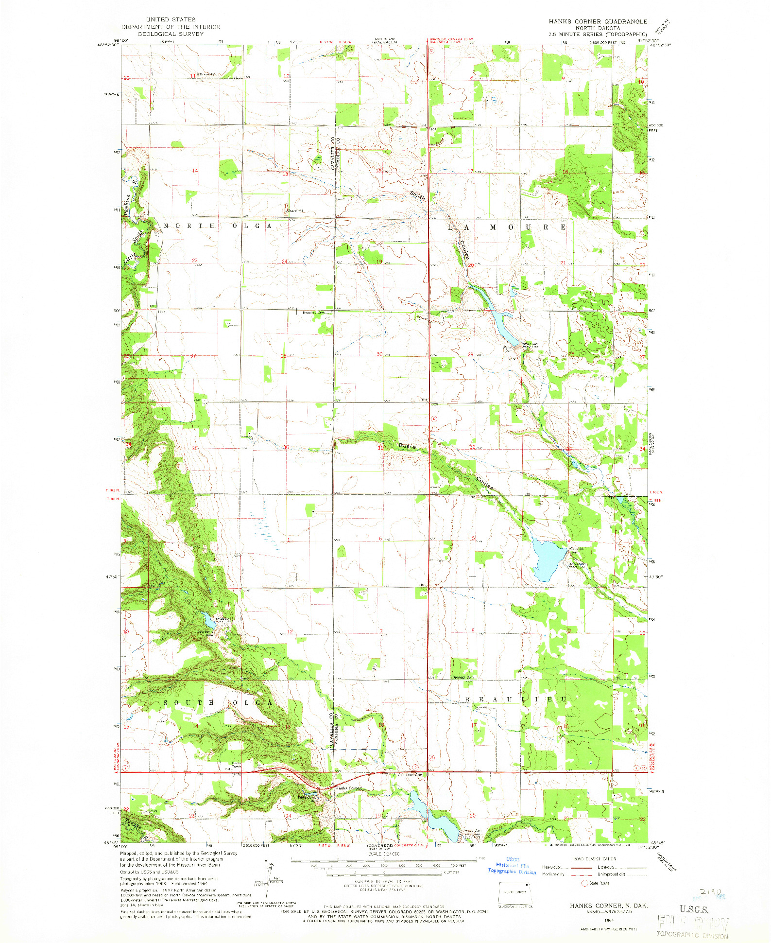 USGS 1:24000-SCALE QUADRANGLE FOR HANKS CORNER, ND 1964