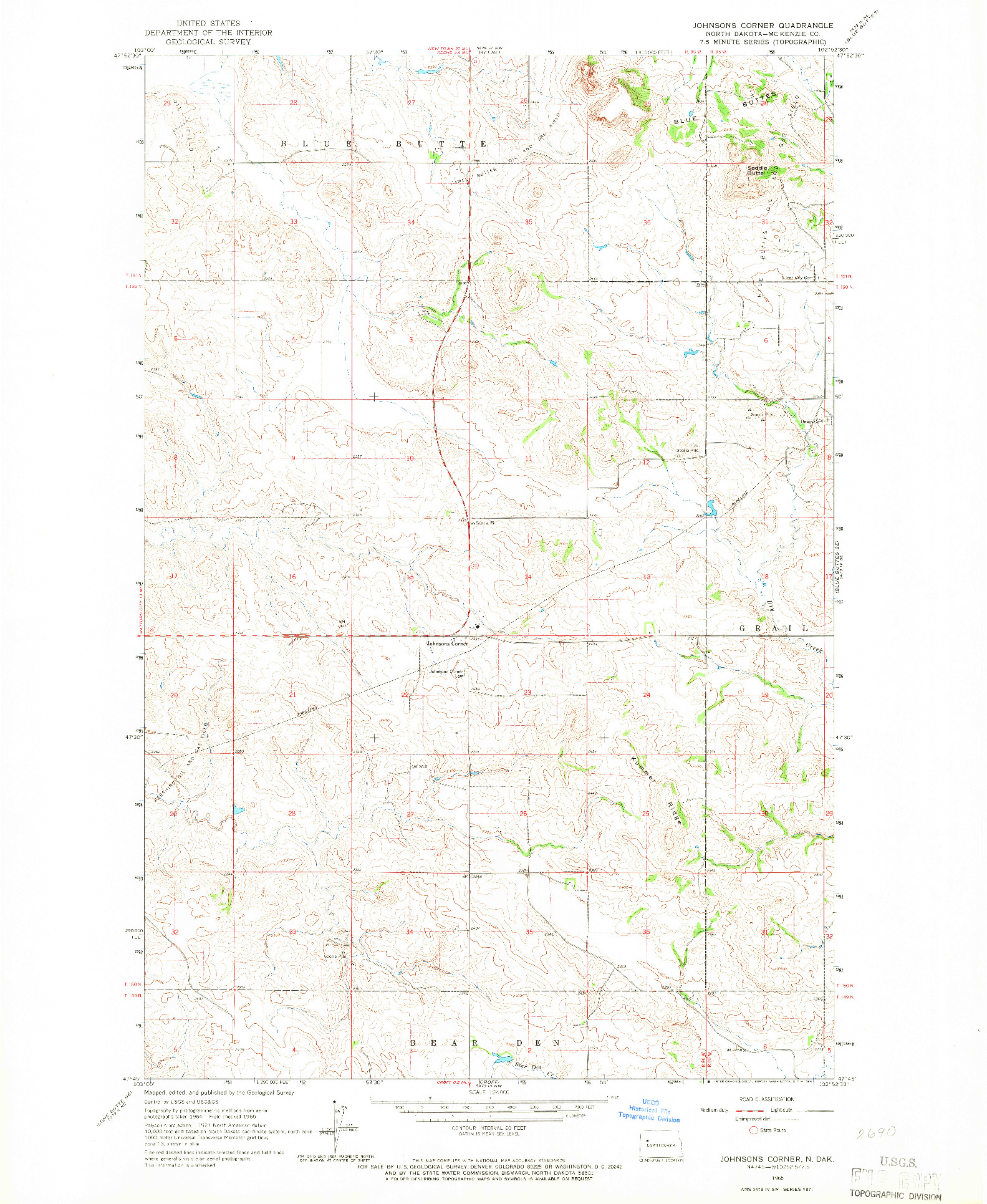 USGS 1:24000-SCALE QUADRANGLE FOR JOHNSONS CORNER, ND 1965